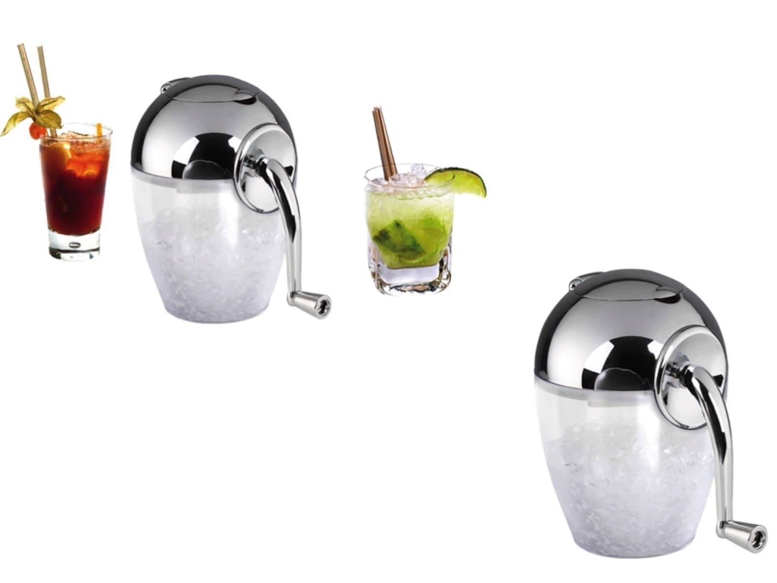 Manual Ice Crusher Ice Cube Crusher Ice Crusher with Stainless Steel Blades Hand Crank (Crushed Ice, Ice Chopper and Mixer 1.2 L, White)
