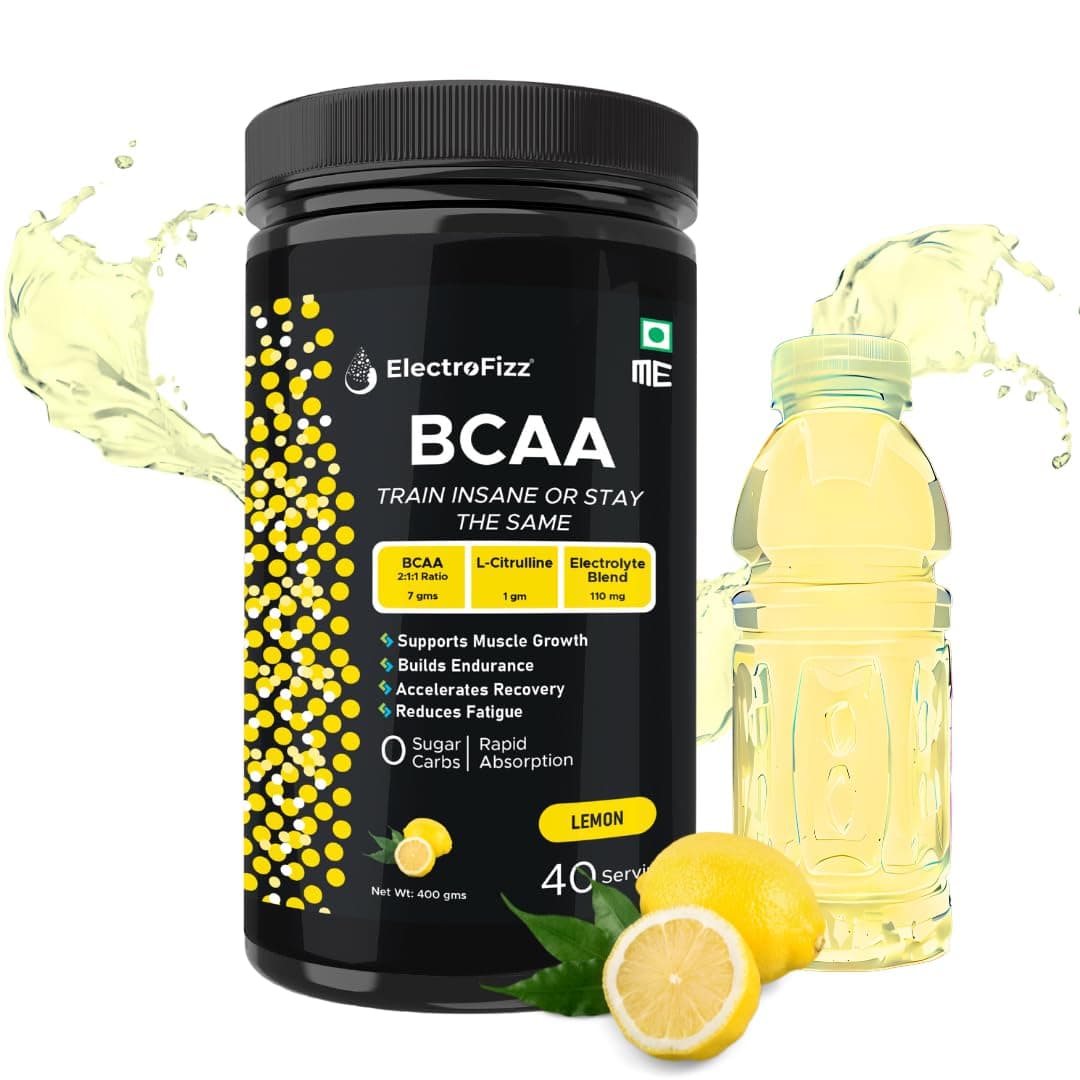 BCAA 7Gms (2:1:1 formula) with Citrulline & Electrolyte Blend for Muscle Recovery & Endurance - Pre/Post Workout & Intra Workout - 400 gms (Lemon)