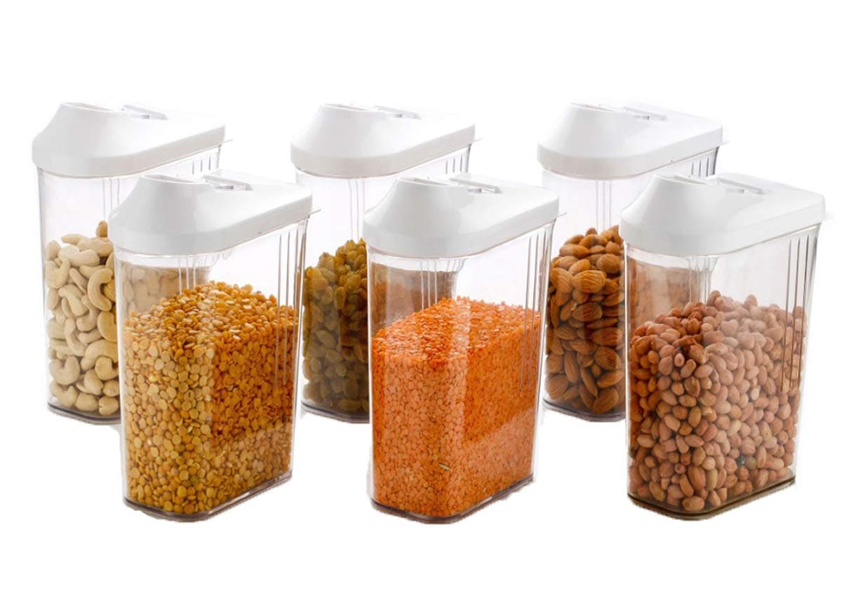 Slings Plastic Cereal Dispenser Easy Flow Storage Jar 1500 ml Storage Containers for Kitchen, Idle for Kitchen (Set of 6), Transparent