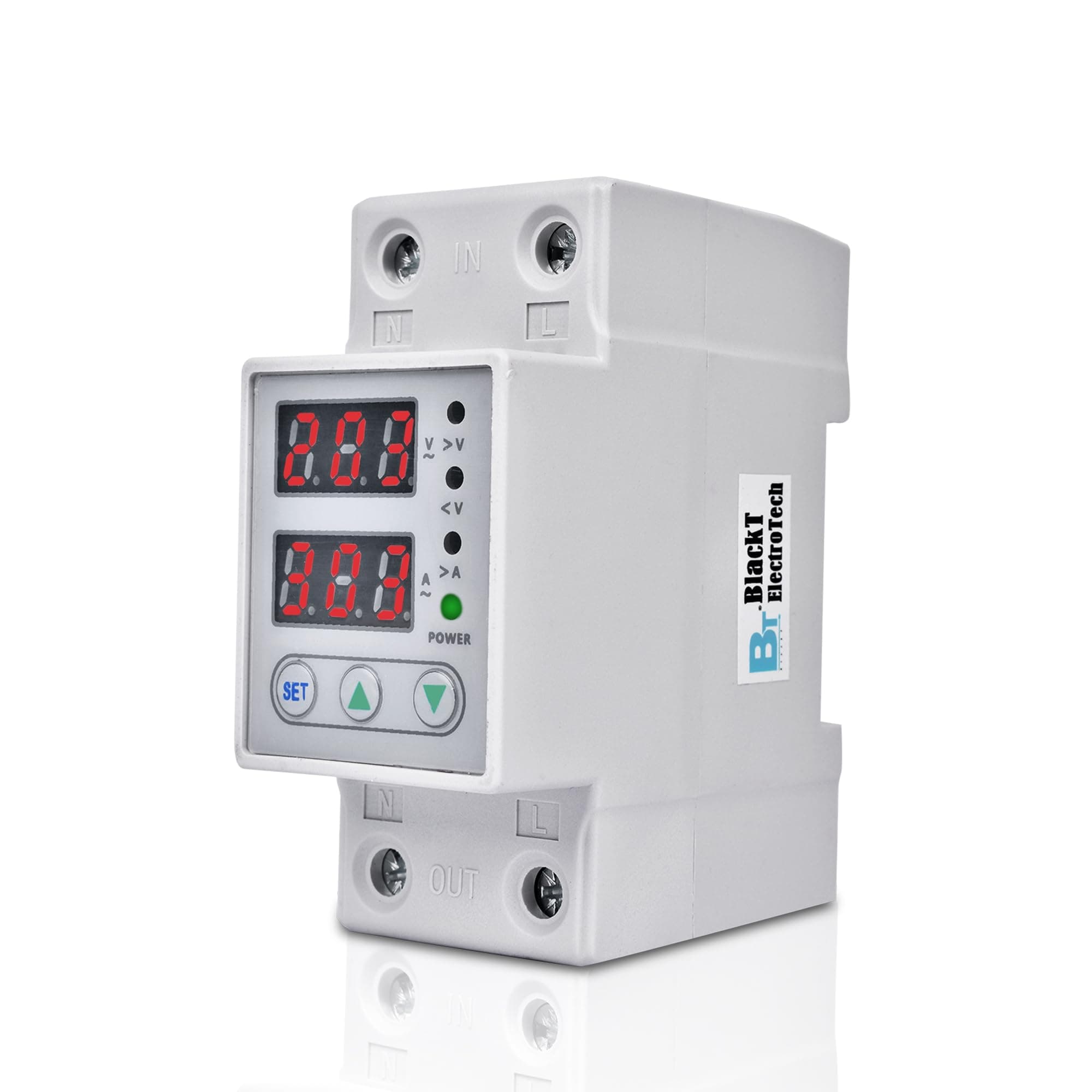 Din rail 63A 230V adjustable over and under voltage protector relay with over current protection (Single Phase Adjustable)