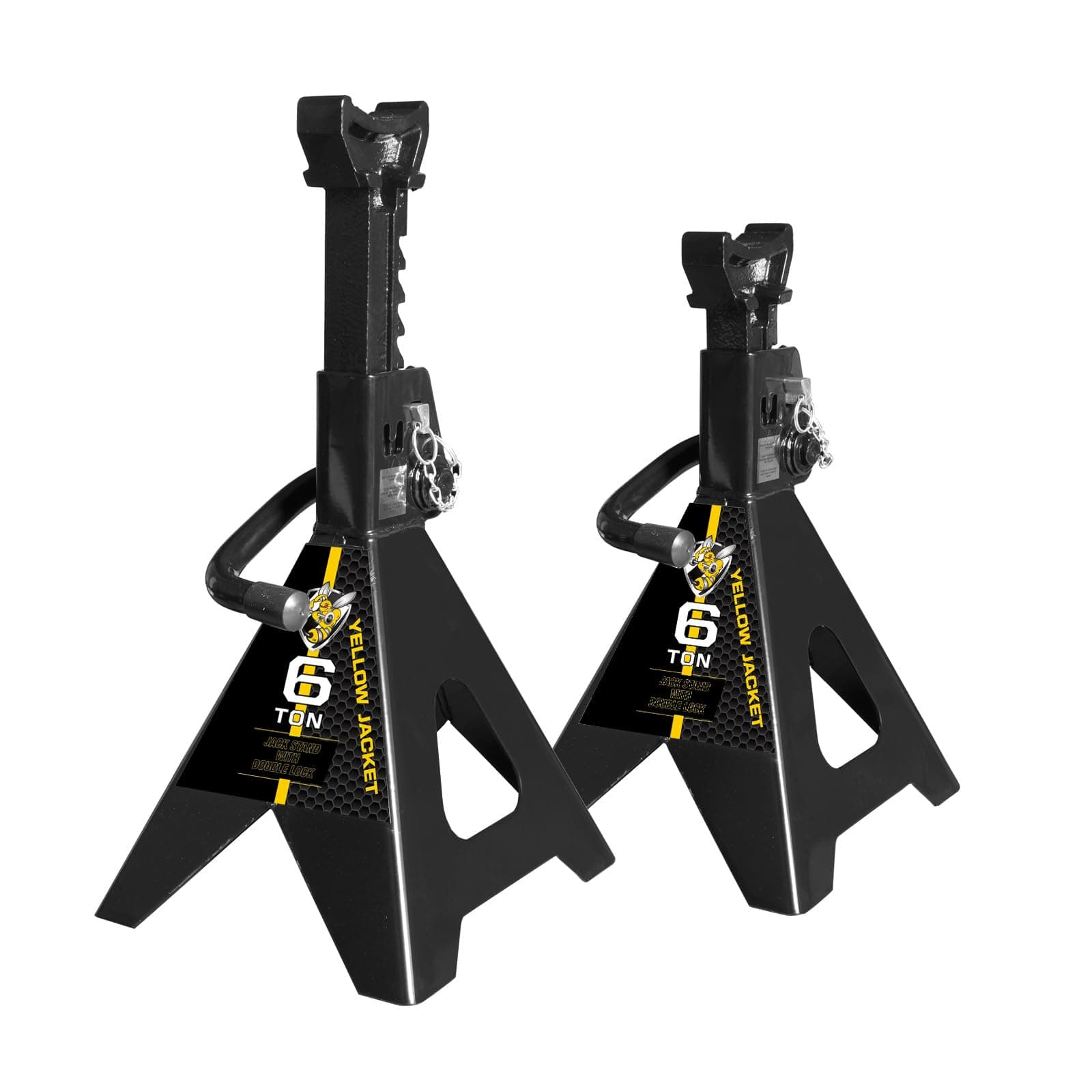 YELLOW JACKET 6 Ton (12,000 LBs) Capacity Double Locking Steel Jack Stands, 2 Pack, Black, AT46002AB