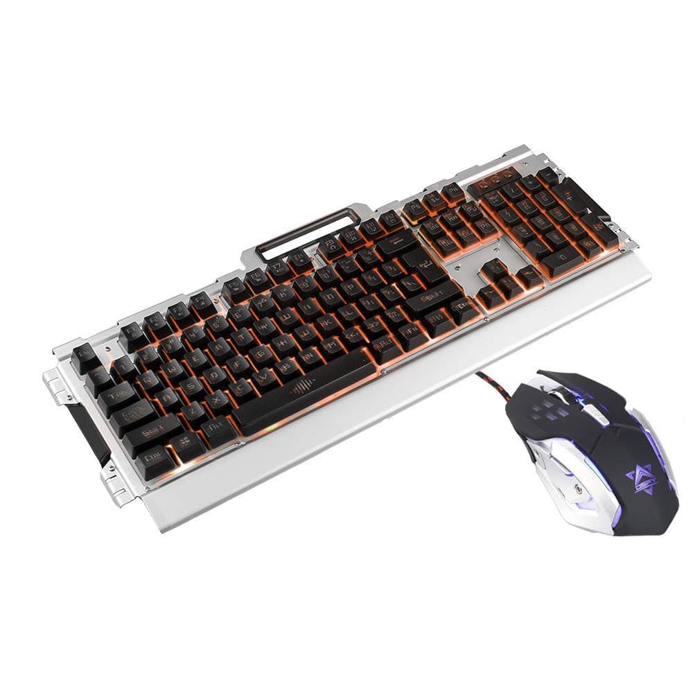 IREALIST FC660C/EB Illuminated Gaming Keyboard and Mouse Combo Bundle USB Wired Gaming Mouse Keyboard Rainbow LED Backlit Anti-Ghosting Multimedia Office Gaming for Computer Laptop Mac, Brown