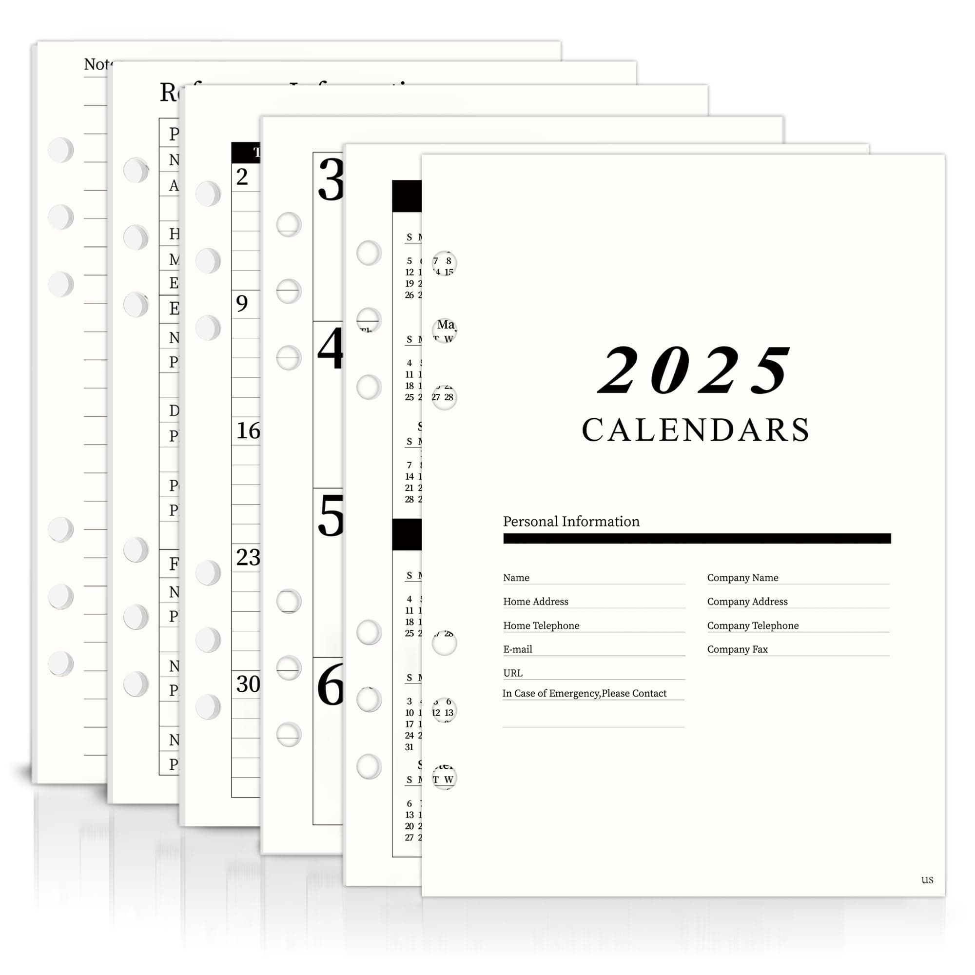 iftnotea 2025 A5 Weekly & Monthly Planner Binder Refill Insert - 14.8 x 21cm, 100GSM Paper, Monday Started, 6 Hole Punched for Refillable A5 Binder with Calendar, Contact Pages and Notes