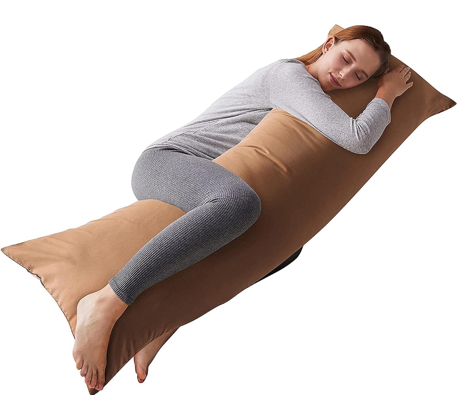 Large Body Pillow Insert- Breathable Full Body Pillow for Side Sleeper - Soft Long Bed Pillow for Adults - 20 x 54 inch (Brown)