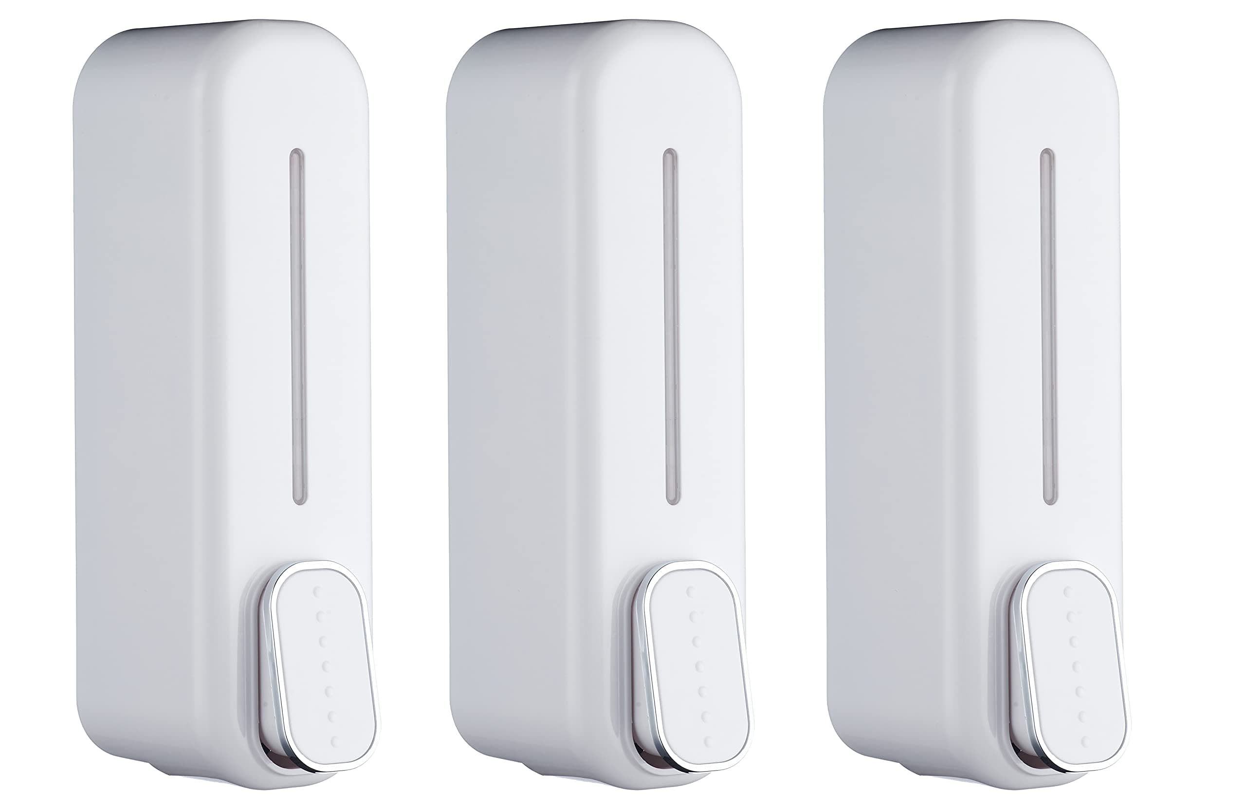 Multi Purpose ABS Wall Mounted Plastic Liquid Soap Dispenser/Shampoo Sanitizer Conditioner Lotion Gel Dispenser for Bathroom Kitchen 350 Ml (3, Slim White)