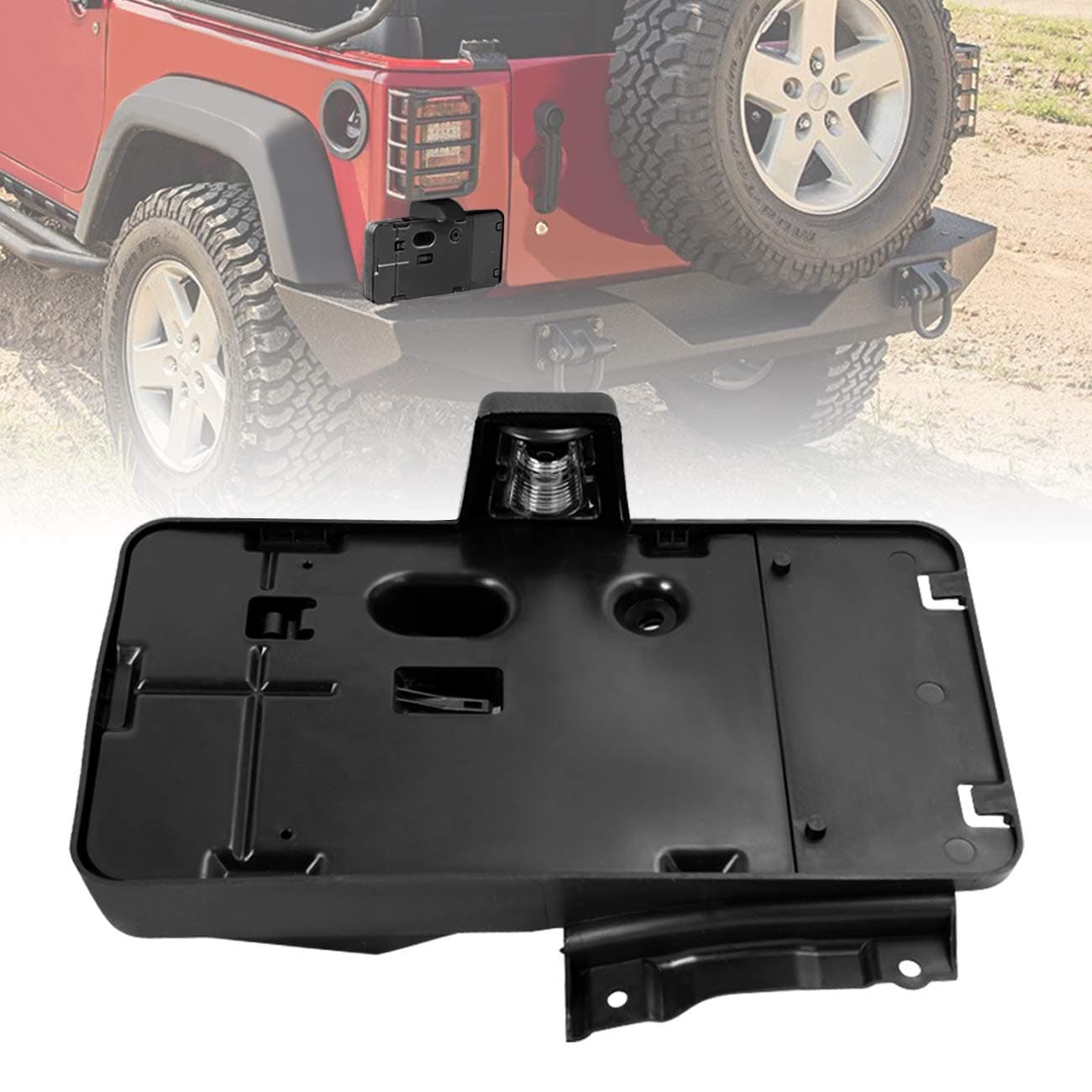 ICARS Black Rear License Plate Frame, Mounting Holder Bracket Compatible with 2007-2018 Jeep Wrangler JK JKU