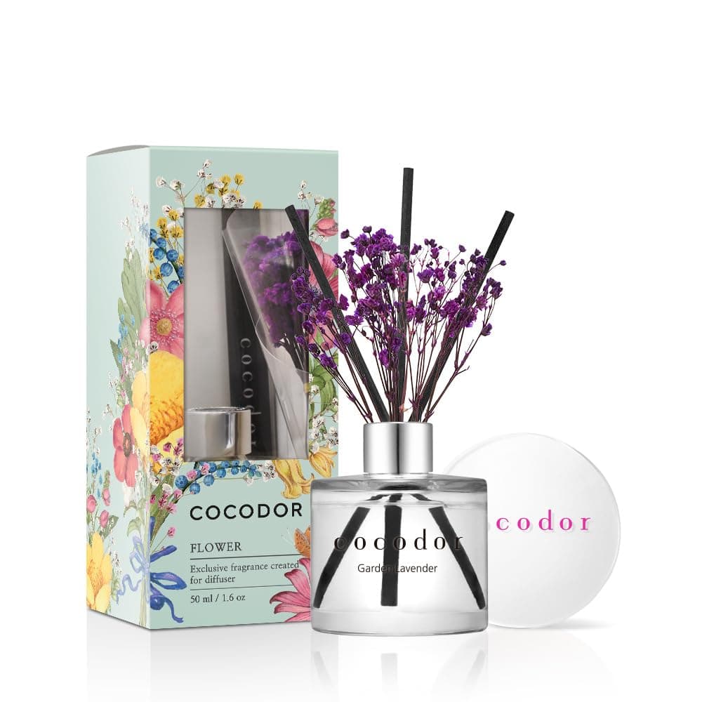 Cocod'or Mini Flower Reed Diffuser/Garden Lavender / 1.6oz(50ml) / 1 Pack/Fragrance Decor for Cars Cubicles, Small Rooms and Home, Diffuser Oil Sticks Gift Set