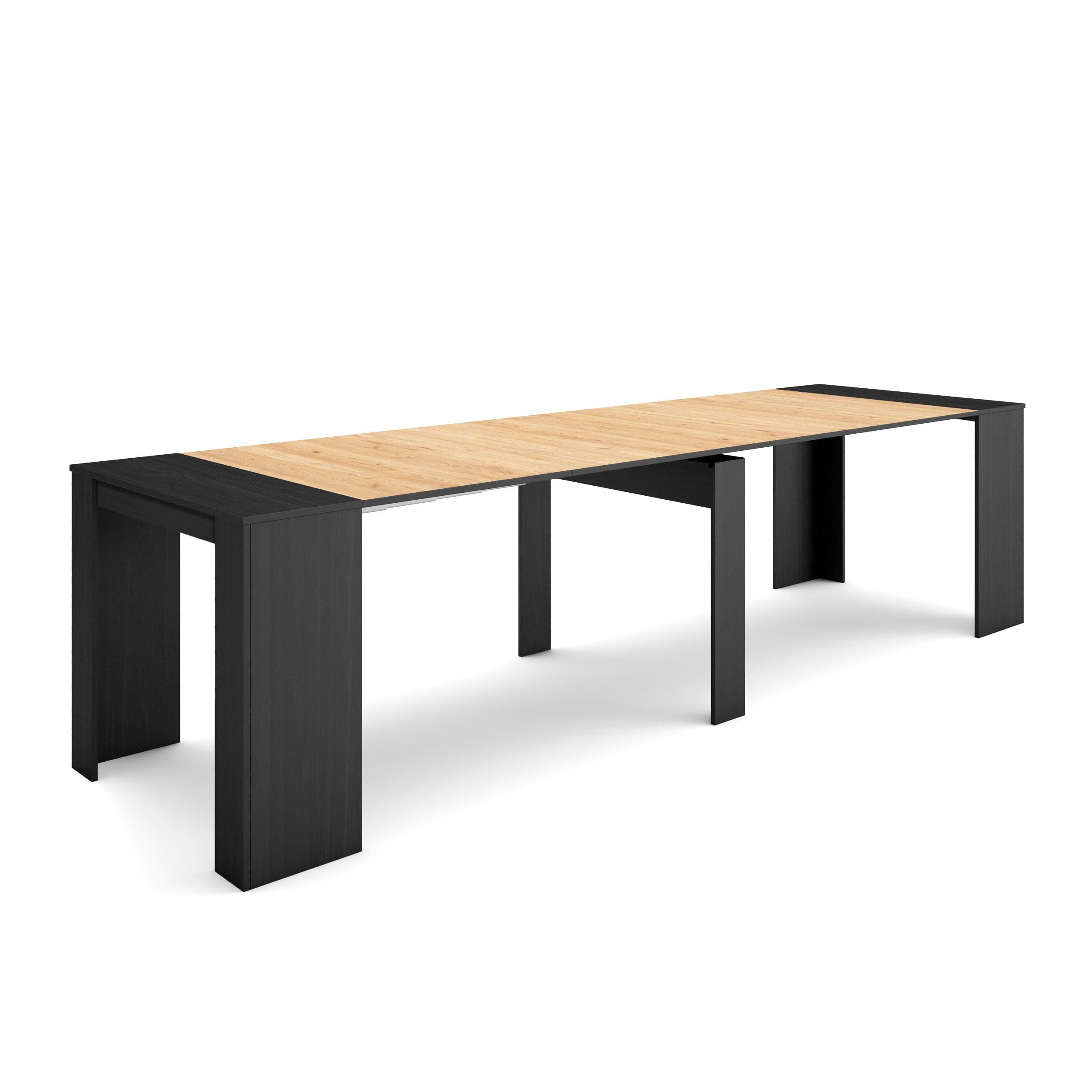 Skraut Home | Extendable Console Table | Folding Dining Table | 300 | For 14 diners | Folding table | Modern Style | Black and Oak