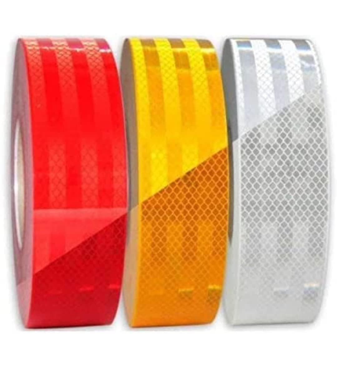 Premium 2 inch (50.8 mm) Width x 2 Feet (Each) High Intensity Warning Retro Reflective Reflector Radium Conspicuity Sticker Tape Sheet For Car, (Yellow, Red & White)