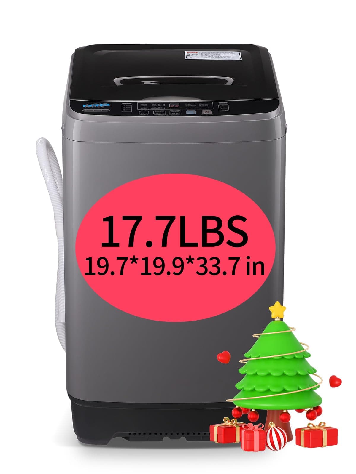 KRIB BLING 17.7 lbs Full Automatic Washer with Drain Pump, KRIB BLING Washing Machine with LED Display, 10 Washing Programs & 8 Water Levels Selections, Ideal for Camping, Apartment, Dorm, Dark Grey