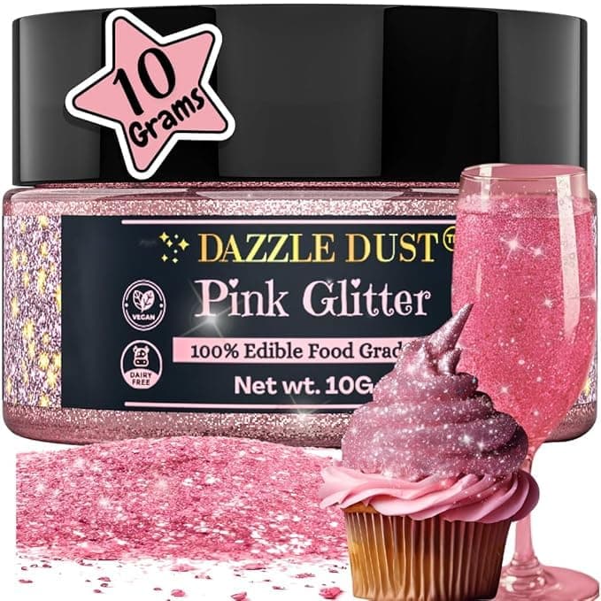 Edible Glitter Sprinkles for Cake Decorating, Drinks, Cookie, Icing, Dessert Decorations, Sparkly Luster, Food-Grade, Vegan, Gluten Free, Kosher, Bulk 10g, Pink