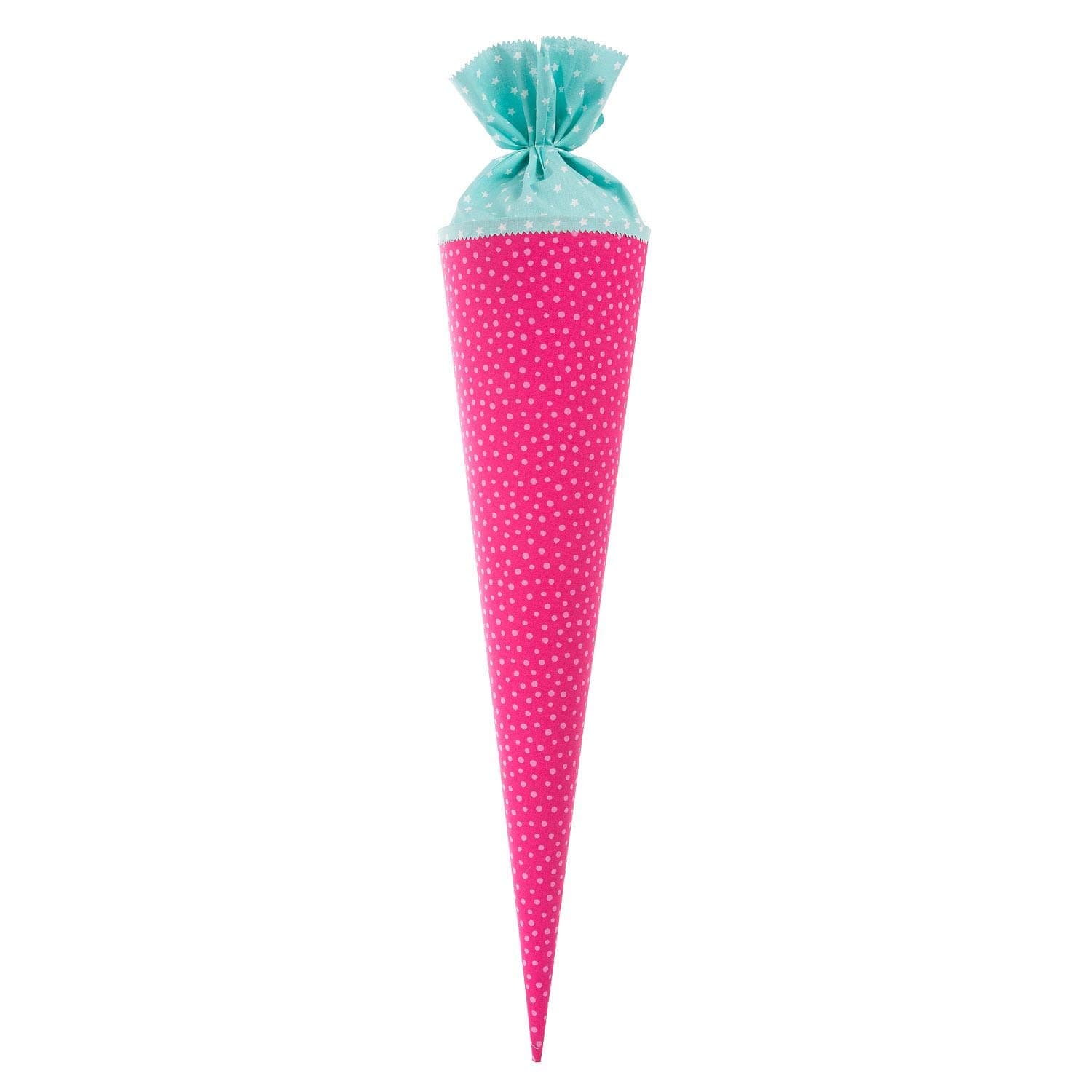 goldbuch 97354 Fabric School Cone with Dots and Star Pattern, Sugar Bag, 70 cm, School Cone for Back to School and Back to School, Gift Packaging for Many Occasions, Pink/Turquoise