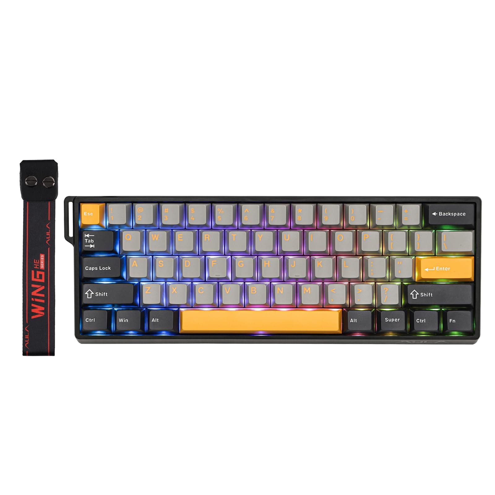 AULA WIN60 HE 60% Wired Magnetic Keyboard with Adjustable Actuation, 8000 Hz Polling Rate, Hall Effect Switches, Hot-Swap, For FPS Games (Grey&Yellow)