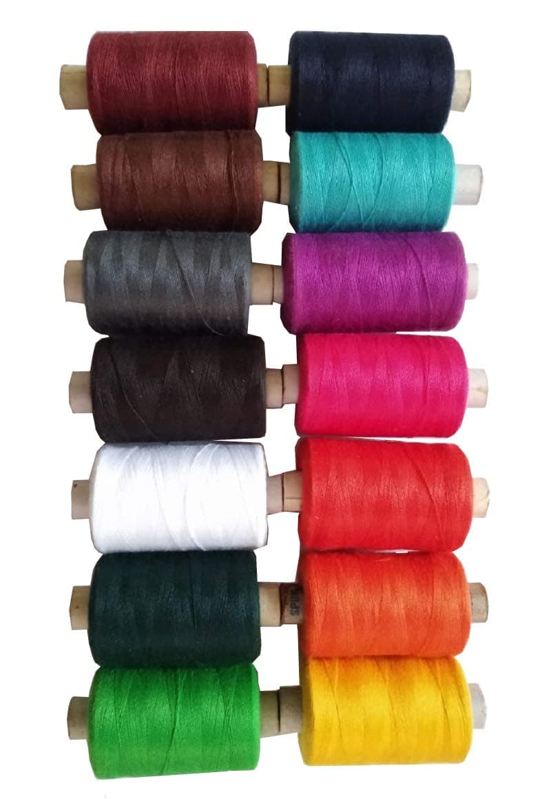 - 800 Meter Sewing Threads Basic Color Strong Cotton Polyester Threads For Sewing Dhaga Shade Spools For Machine Tailoring and Hand Stitching (14 Pcs, Regular Dark Color), Multicolor