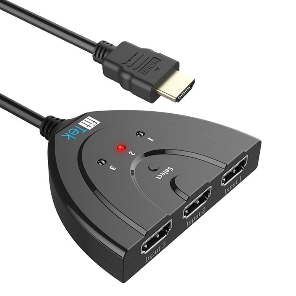 Pigtail Switch - HDMI Splitter 3 in 1 Out with High Speed Pigtail Cable, 3 Ports Auto Switcher Hub to Expand Your HDMI Capacity, Supports 3D 1080, 3.2 x 2.4 x 0.6