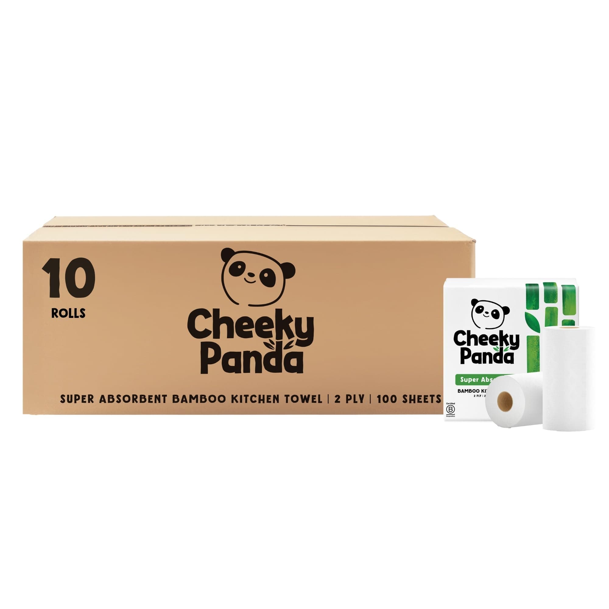 The Cheeky Panda - Bamboo Paper Towels Bulk | 10 x 100 Sheet Paper Towels Rolls | 1000 x 2 Ply Paper Towel Sheets | Strong and Sustainable