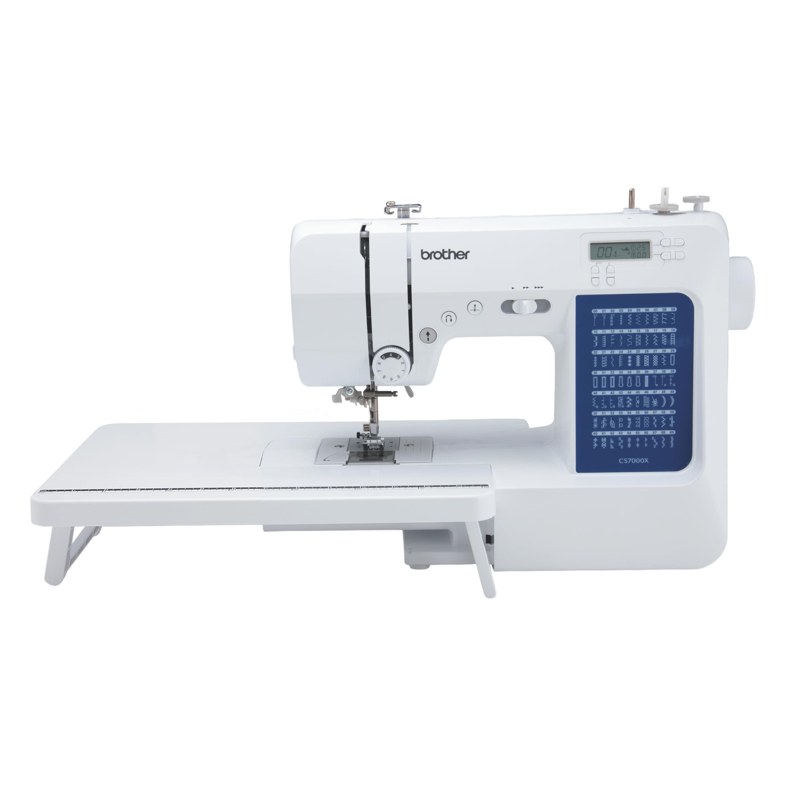 Brother CS7000X Computerized Sewing and Quilting Machine, 70 Built-in Stitches, LCD Display, Wide Table, 10 Included Feet, Metal, White