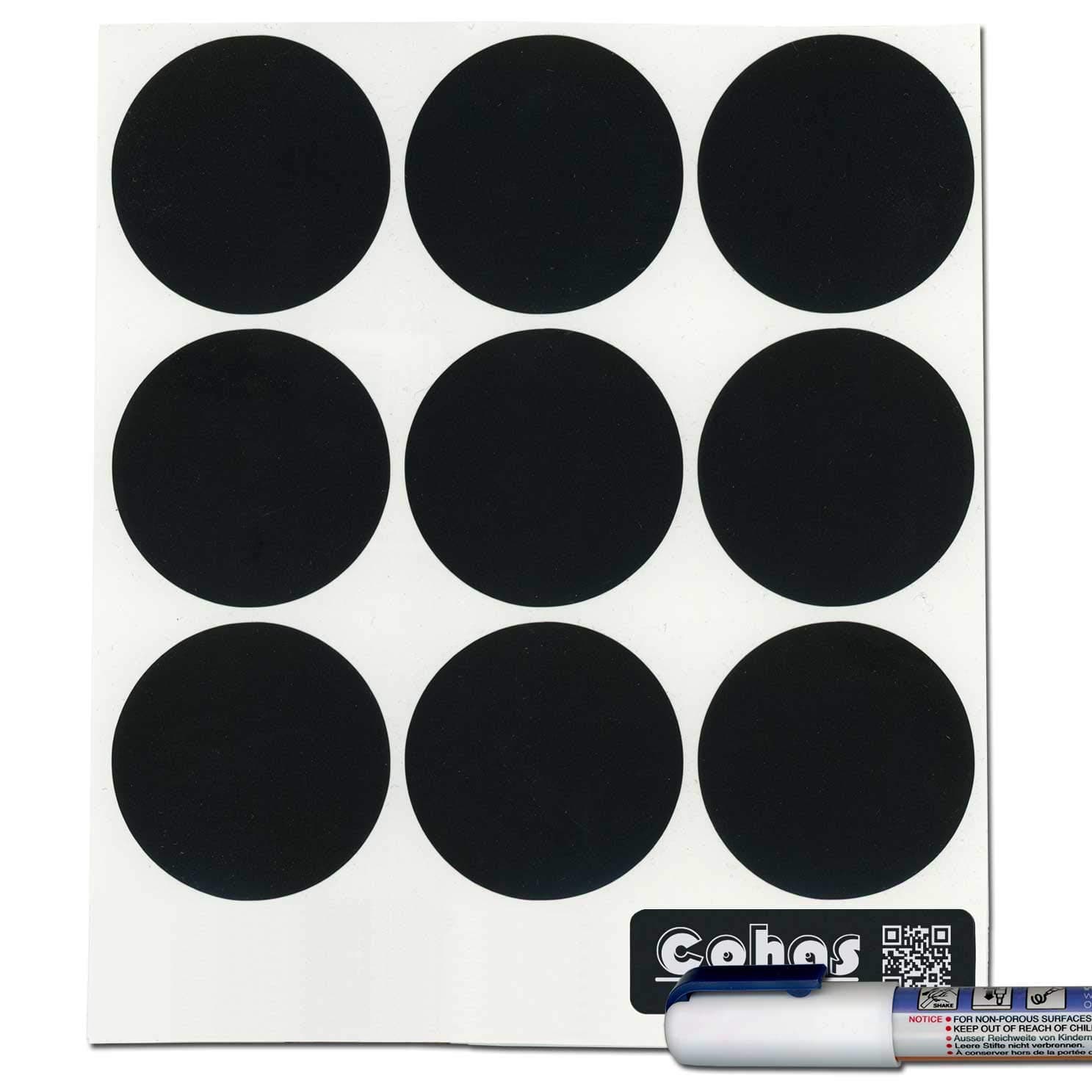 Cohas Chalkboard Labels in 2 Inch Round Shape for Canning Jars includes Liquid Chalk Marker and 27 Labels, Extra Fine Tip, White Marker