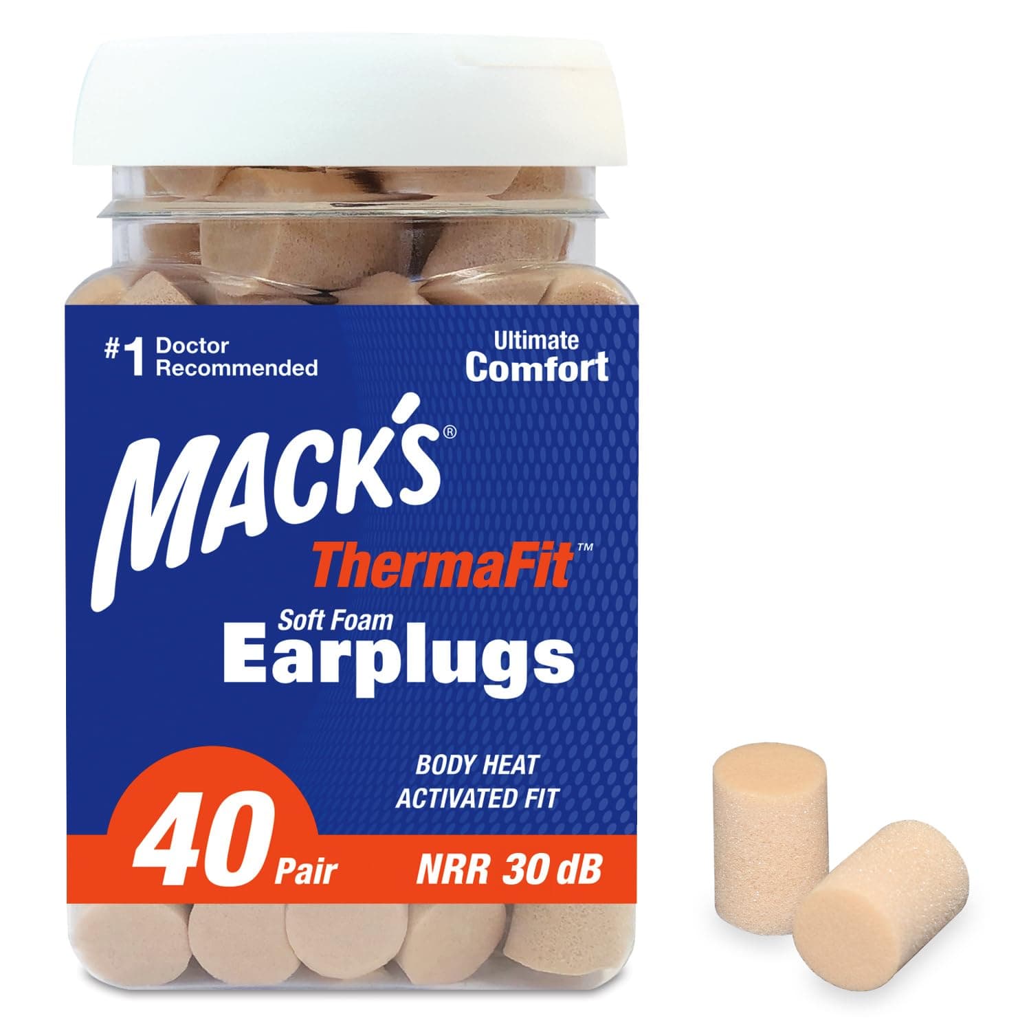 ThermaFit Soft Foam Earplugs, 40 Pair - Comfortable Ear Plugs for Sleeping, Snoring, Work, Travel & Loud Events