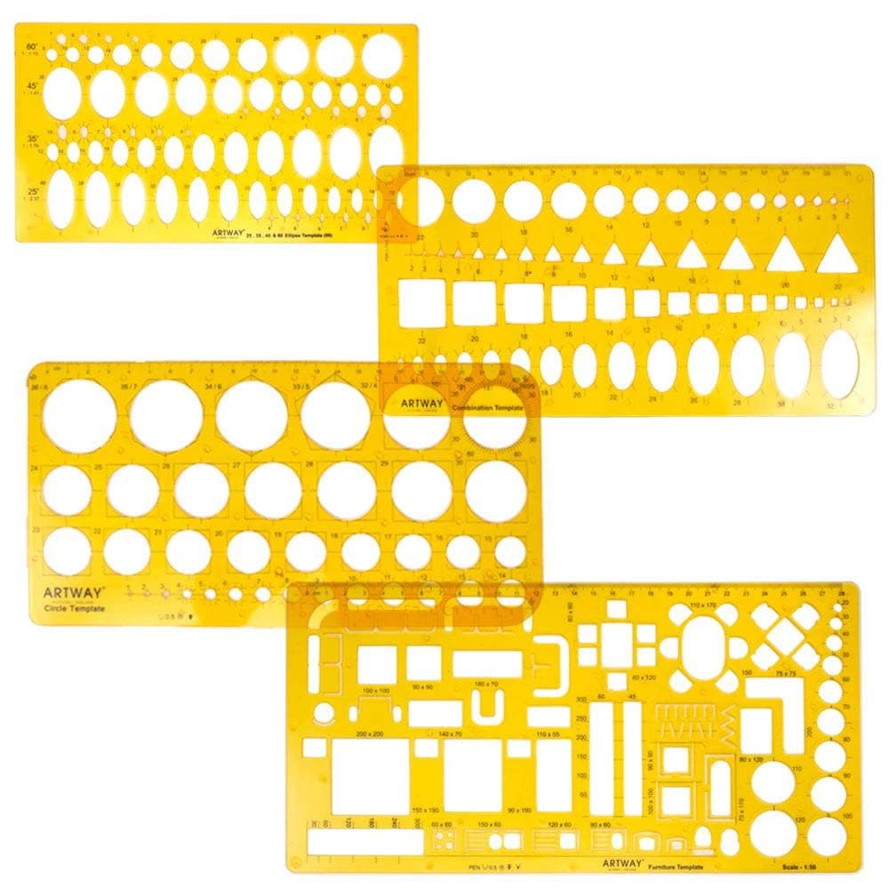Artway Stencil Templates Assorted Flexible Plastic Templates,Orange,- Set of 4