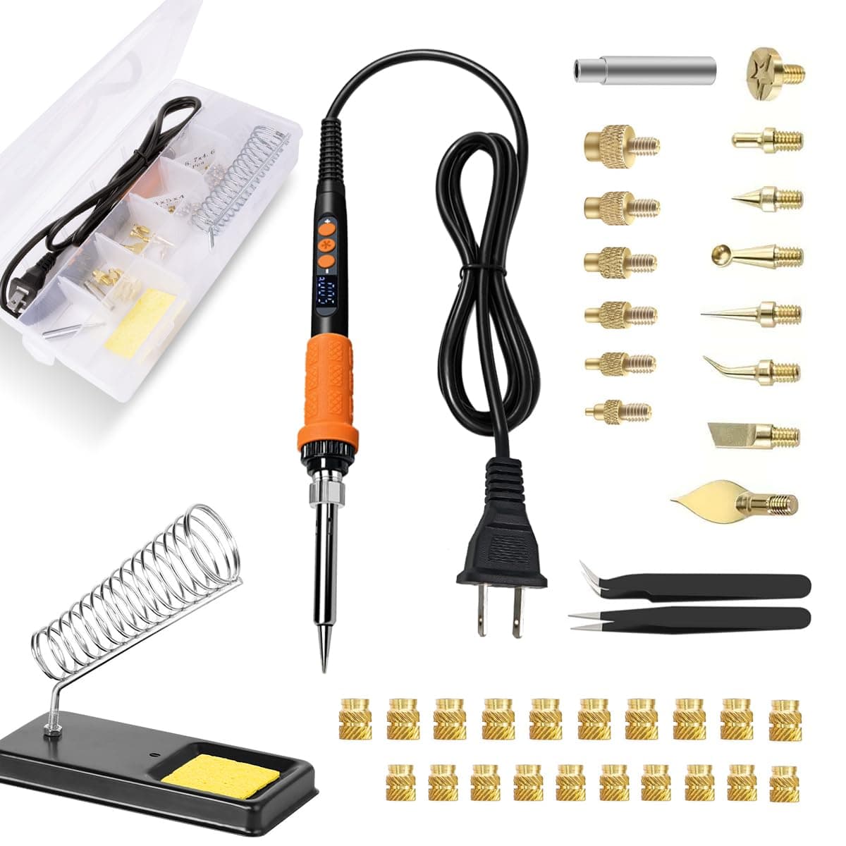 - 90W Digital Soldering Iron Heat Set Insert Tool with Extra Soldering Tips, Heat Set Insert Tips, and Threaded Inserts Heat Insert Brass Nuts