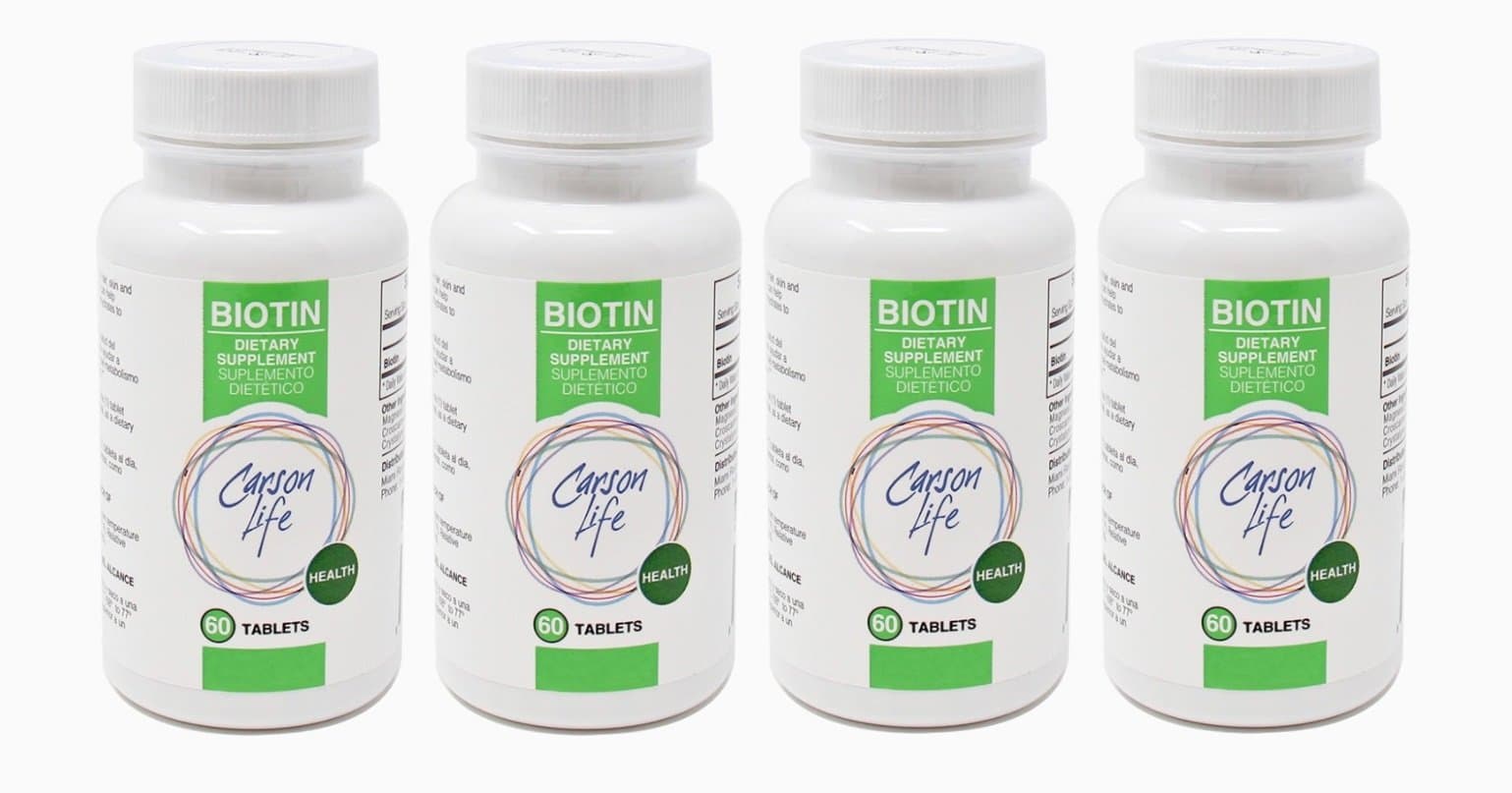 Carson Life Biotin Supplement - 4 Pack, 60 Tablets Each - for Men and Women - Vitamin Supplement That Promotes Hair Growth - Advanced Formula Helps Boost Energy and Cell Growth - Made in The USA