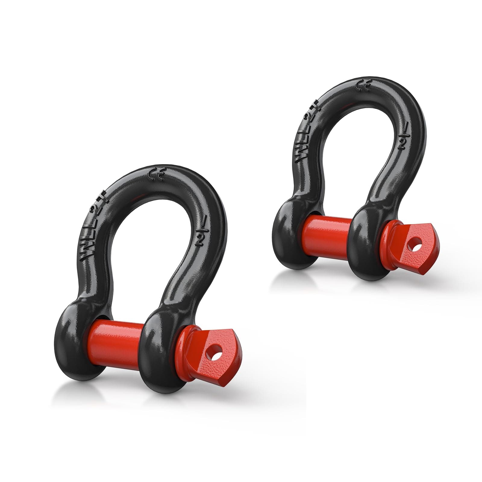 Nilight 2 Pack 1/2" D-Ring Shackle 2 Ton (4409 Lbs) Capacity with 5/8" Pin Heavy Duty Off Road Recovery Shackle with Isolators Washer Kit for Jeep Truck Vehicle, Black Red