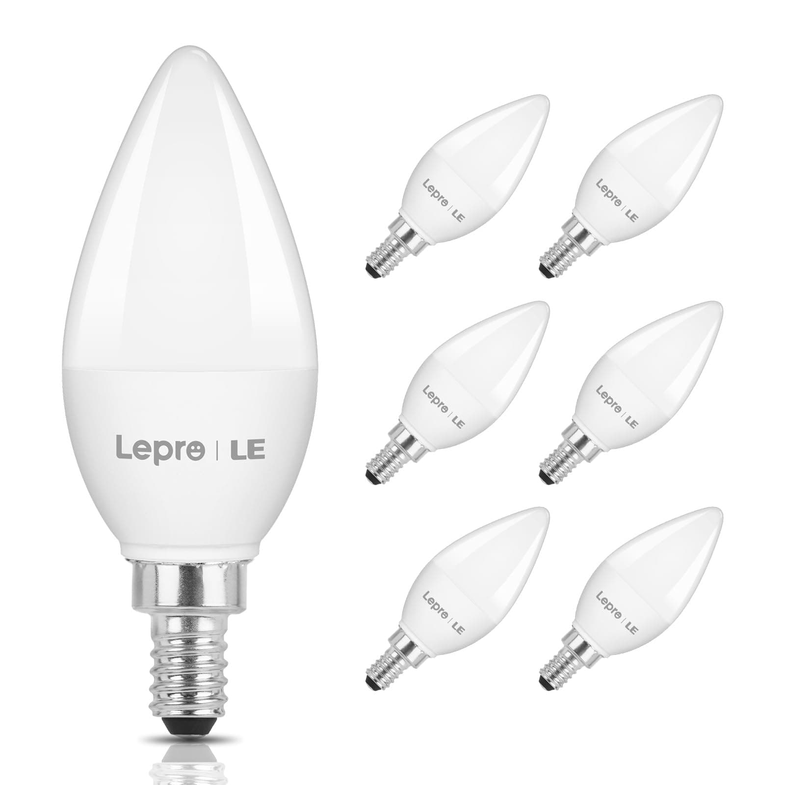 Lepro E12 LED Candelabra Light Bulbs, 5.5 watt, 40 watt Equivalent C37 B11 Ceiling Fan Bulb Chandelier Bulbs, 2700 Kelvin Warm White Type B Small Base Candle Lights, Frosted Plastic Shell, 6-Pack
