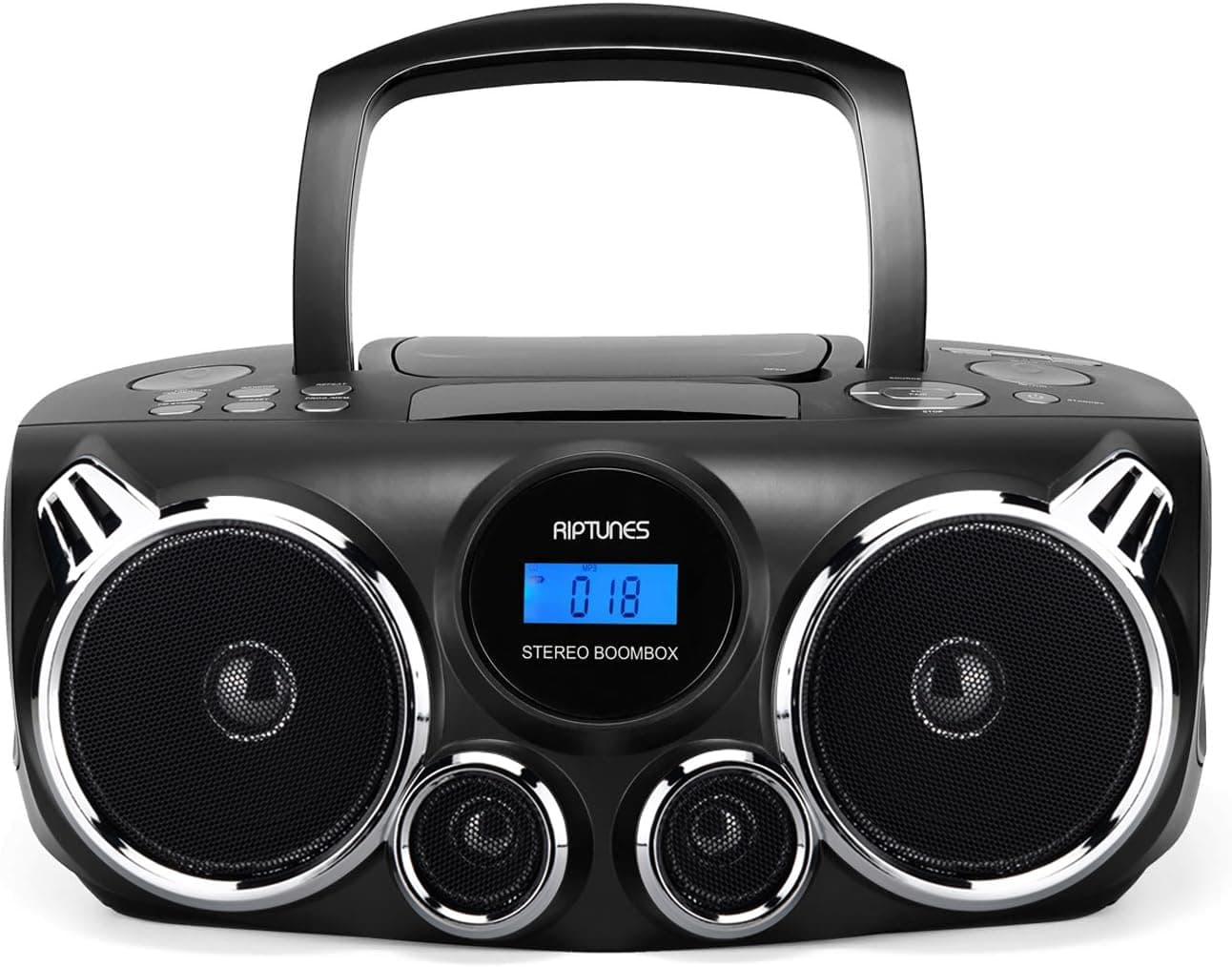 Portable CD Player Bluetooth Stereo Sound, Digital AM FM Radio, MP3 CD Boombox USB SD Playback with Enhanced Bass, Aux in, Headphone Jack, CD-R/CD-RW Compatible, LCD Backlit Display, Black