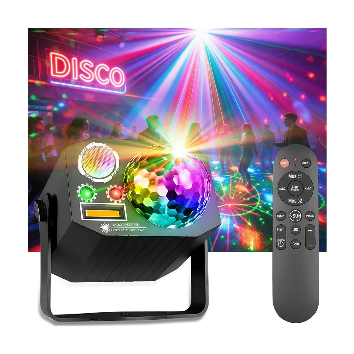 Dj Party Disco Ball Lights with Pattern and Sound Activated,10 ft USB Cable, Laucnpty LED Stage Strobe Light that Sync with Music, Christmas Rave/Home Karaoke/Dance/Club Bar Lights for Parties