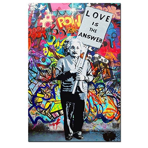 DVQ ART - Framed Art Einstein “Love is Answer” Canvas Print Painting Colorful Figure Street Graffiti Wall Art Pics for Living Room Decor Ready to Hang 1 PCS