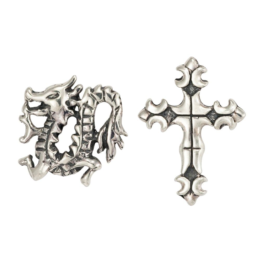 Couro Men's Dragon/Cross Stud Earrings, Silver, Model SE546