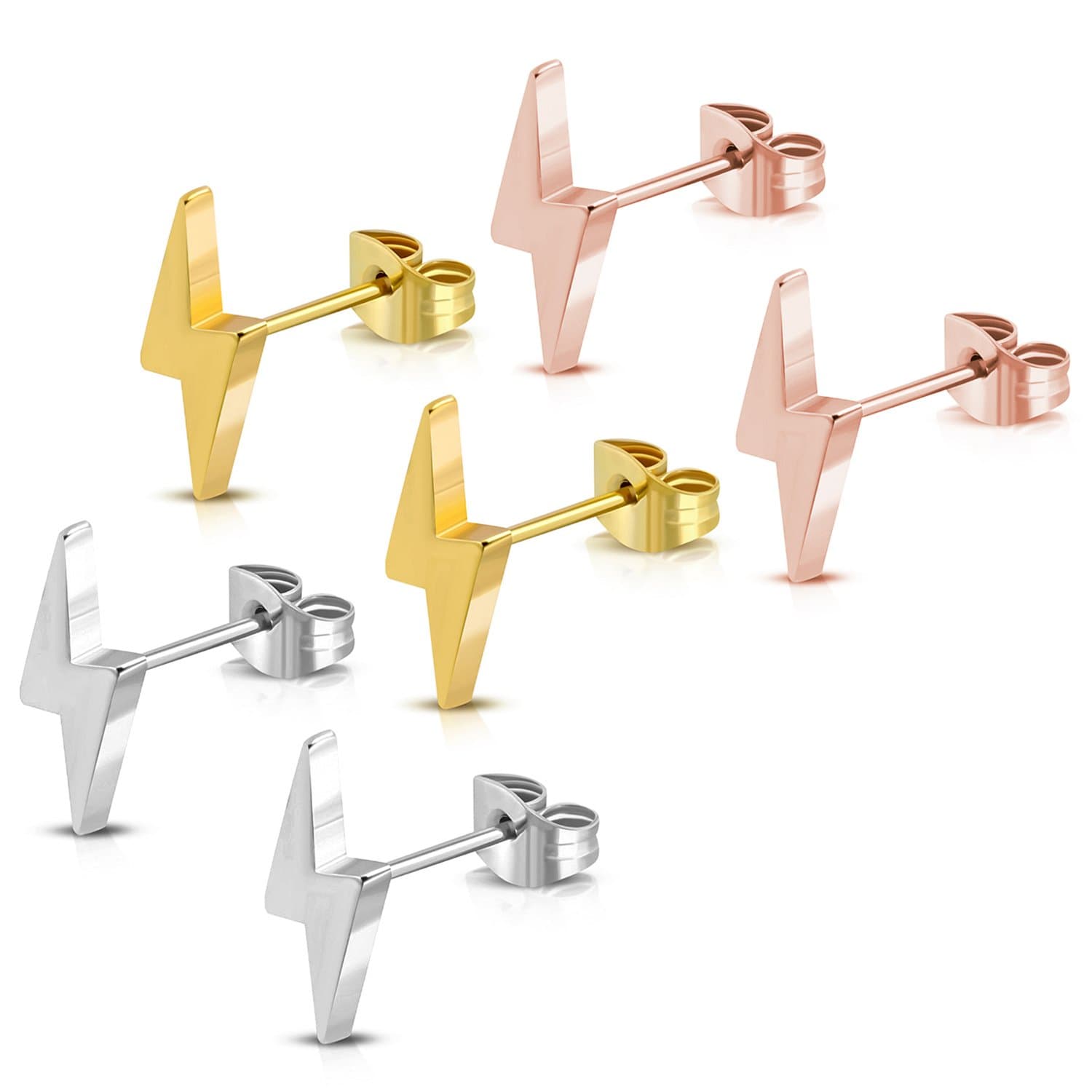 Stainless Steel Lightning Bolt Flash Thunder Button Stud Post Earrings