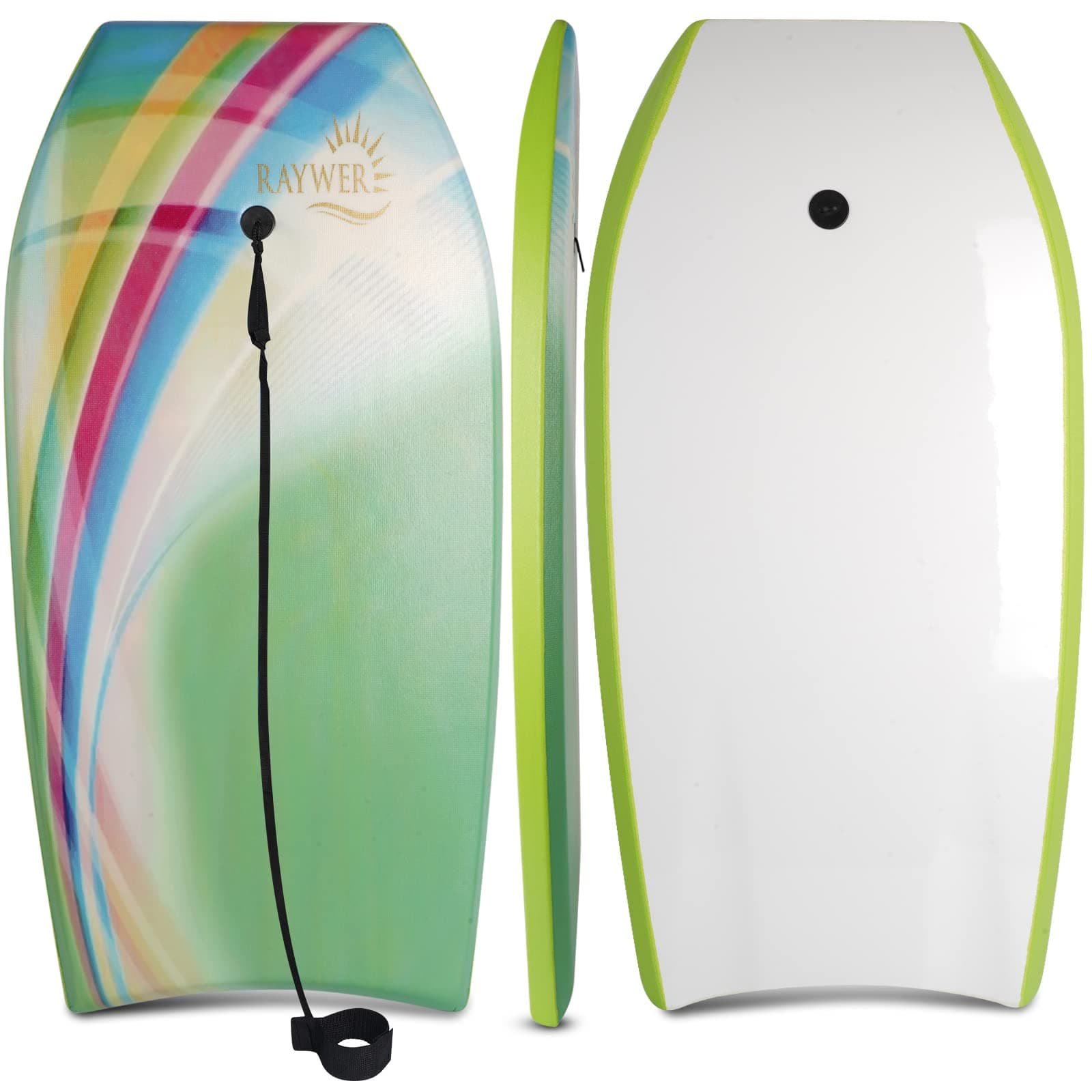 Body Board Lightweight with EPS Core, HDPE Slick Bottom, Leash & Adjustable Wrist Rope, Great Surfing for Kids and Adults