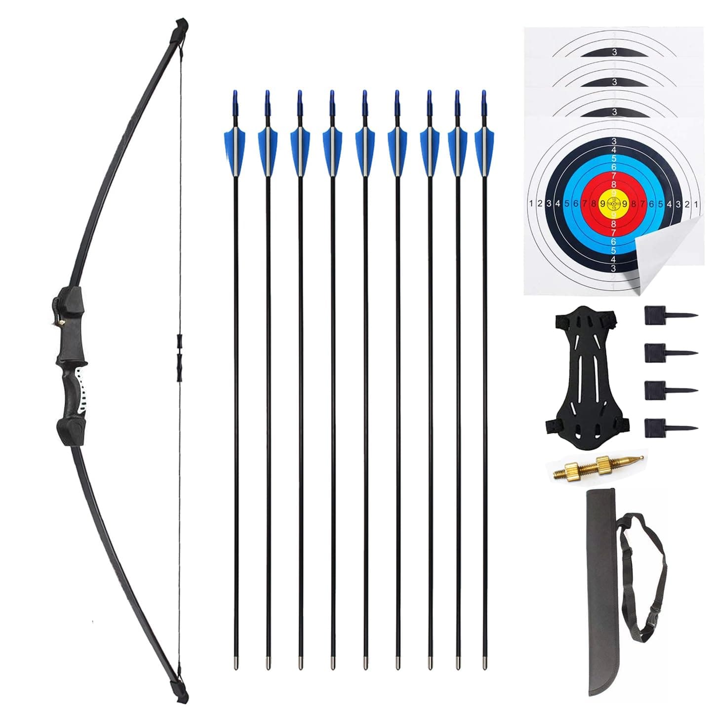45" Youth Bow and Arrows Set for Kids 8-12 Teens Recurve Archery Beginner Gift Longbow Kit, Outdoor Hunting Play Gift, 9 Arrows, 4 Target Face for Backyard Game Age 12-14 14-16