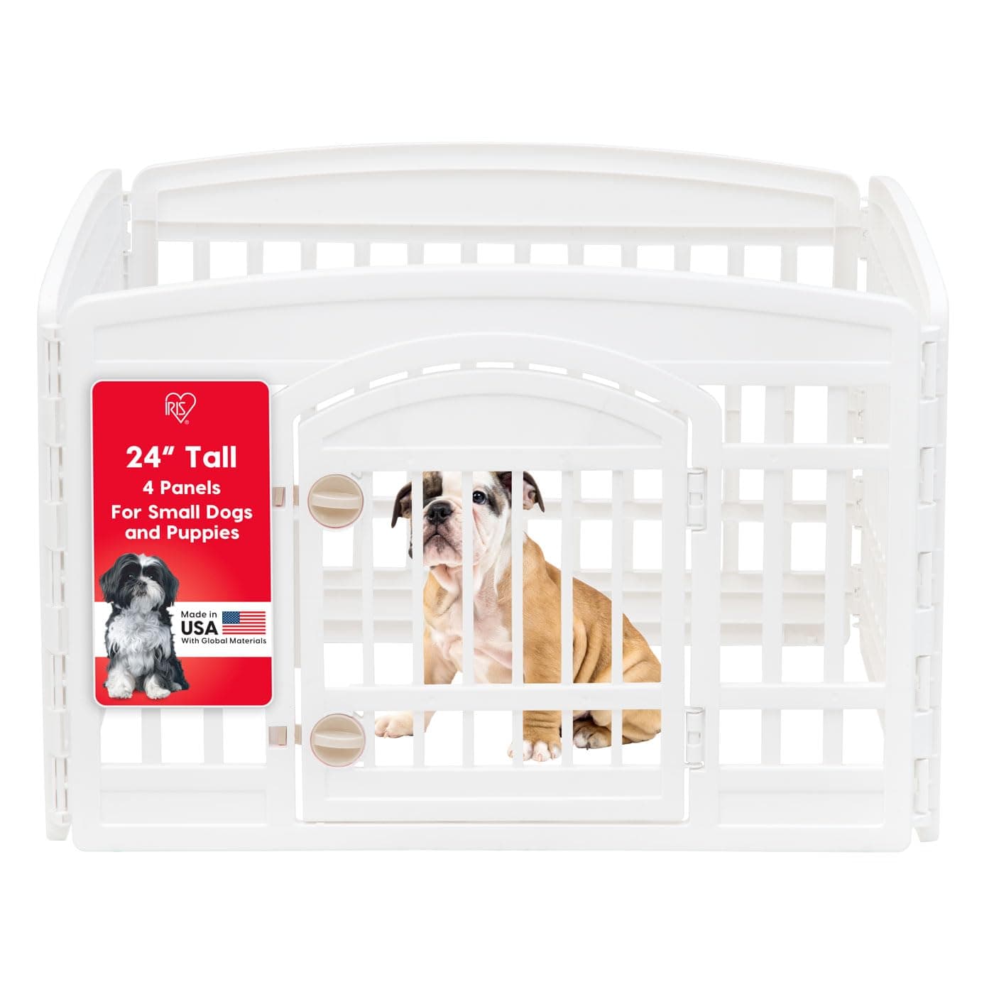 IRIS USA 24" Exercise 4-Panel Pet Playpen with Door,Puppy Playpen, for Puppies and Small Dogs, Keep Pets Secure, Easy Assemble, Fold It Down, Storing, Customizable, White