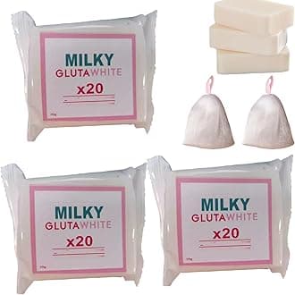 Milky Gluta White Soap 20x, Milky Gluta White Soap, Milky GlutaSoap, Glutamilk Soaps, Moisturizing, Gentle Cleansing, Exfoliate, For Face,Body and Hand Cleaning (3PCS)