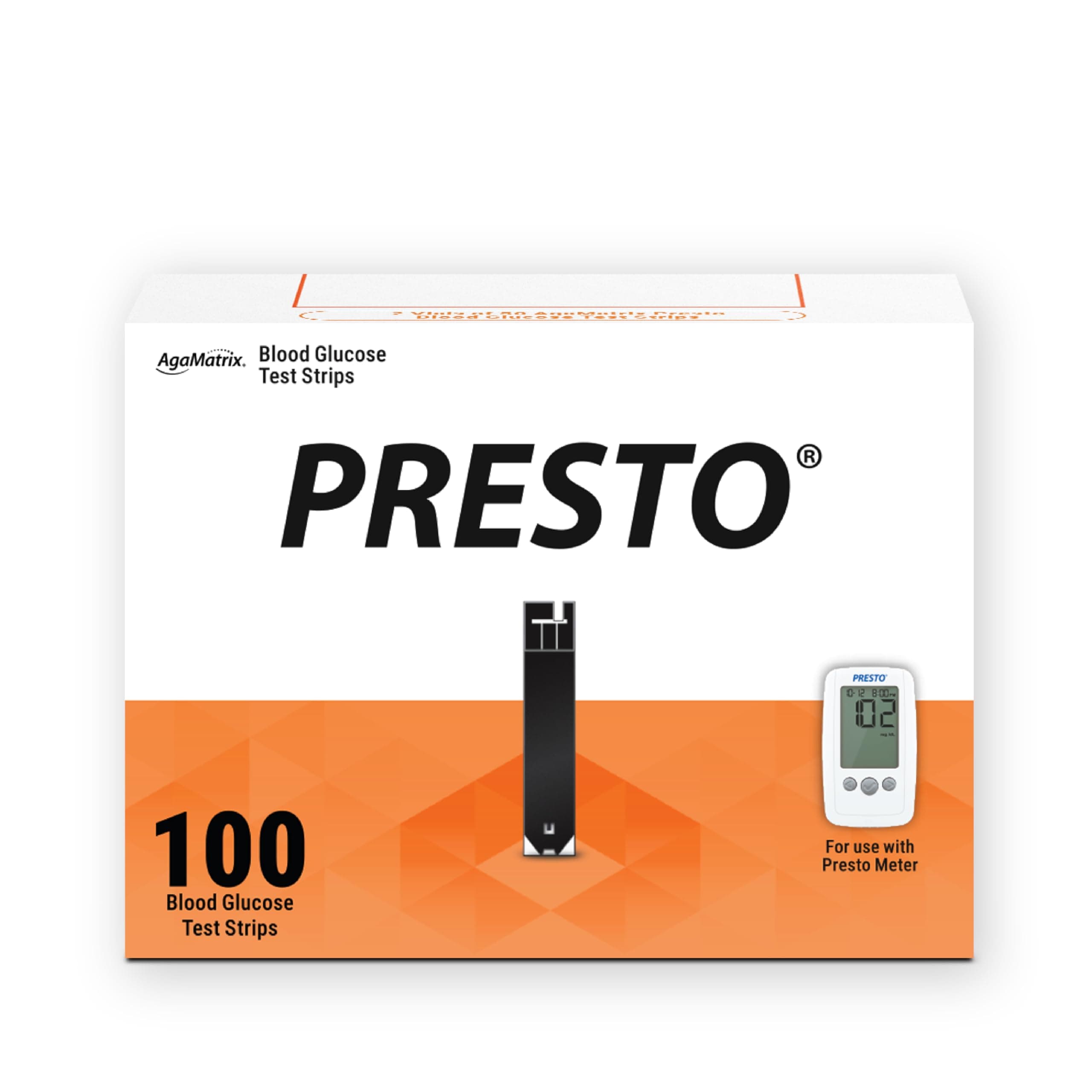 Presto Test Strips, 100 Count (Pack of 1) | Use with AgaMatrix Presto Blood Glucose Monitor Only | Not for use with Other Meters | 1 Box, 100 Diabetes Test Strips