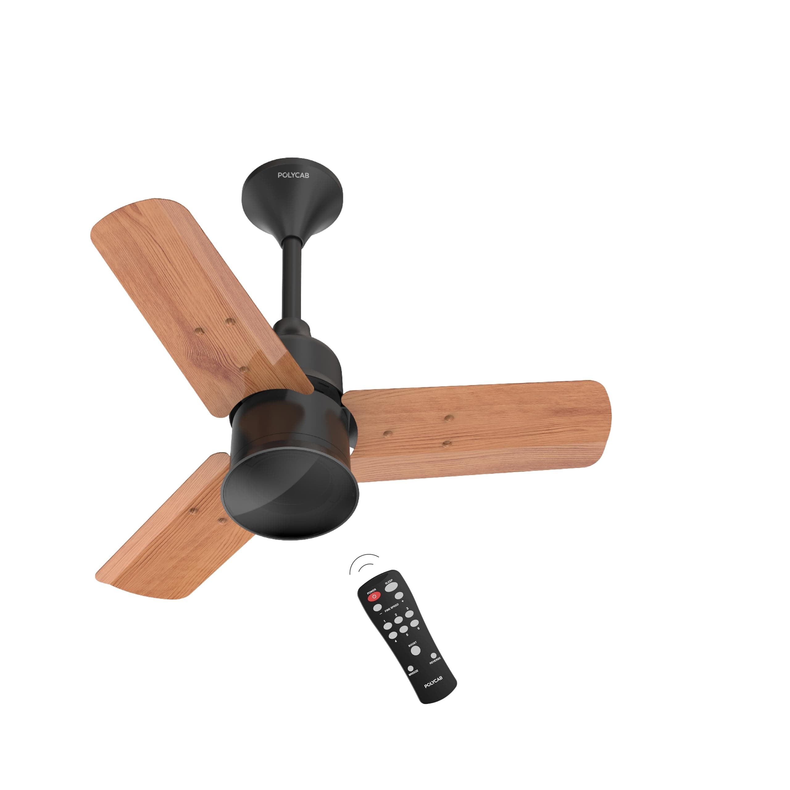 Polycab Silencio Mini 600mm 5-Star BLDC, Remote Ceiling fan for home| 55% Energy Saving, 100% Copper, High Speed, 25 Speed Setting, Reversable & Timer | 4-yr Warranty【Natural Wood】