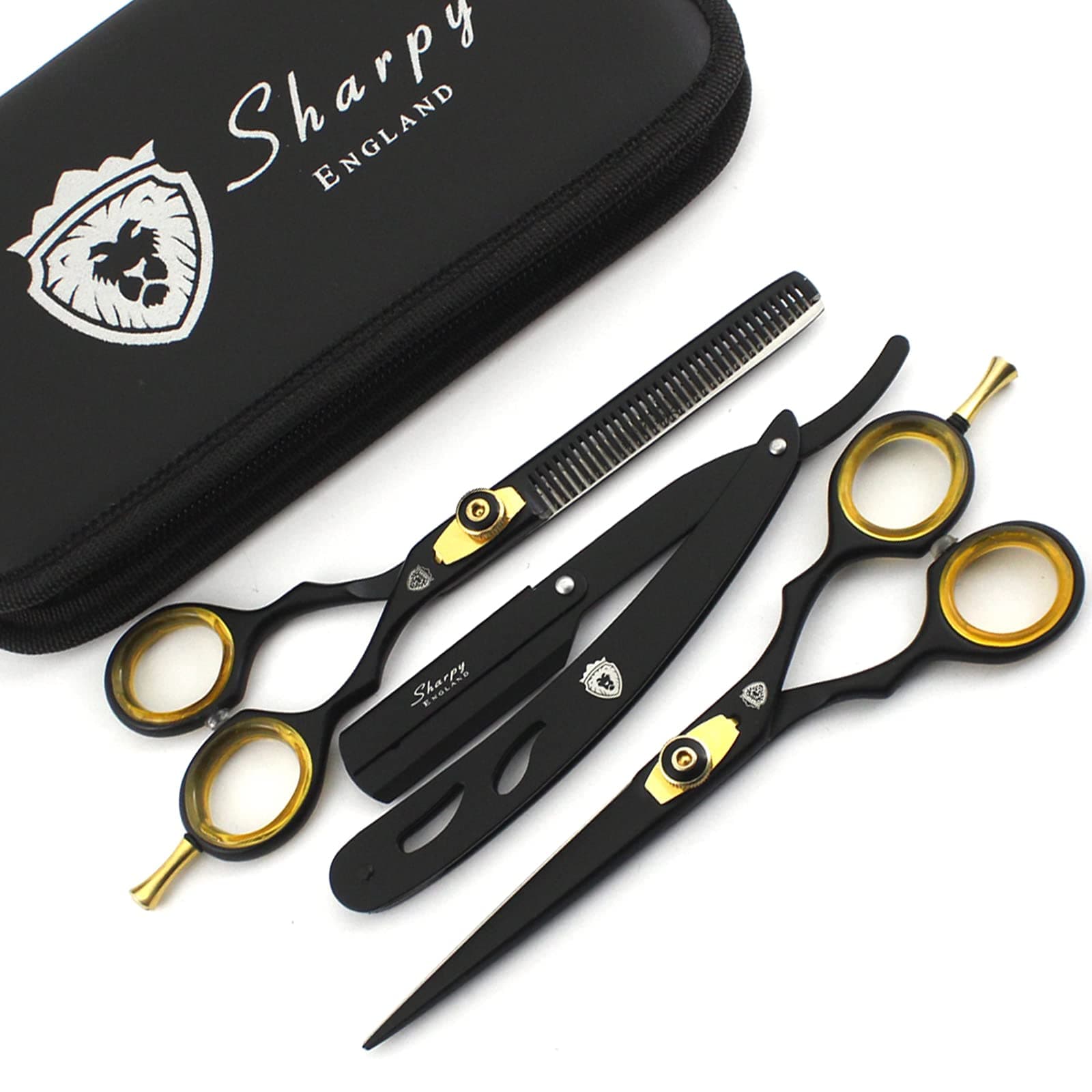 SHARPY® - Hairdressing Barber Salon Scissors, Thinning Scissors Set 6.0" Inch Length - Set of Hair Scissors - Razor Edge Barber Scissors Set Comes in a Luxury Black Presentation Case