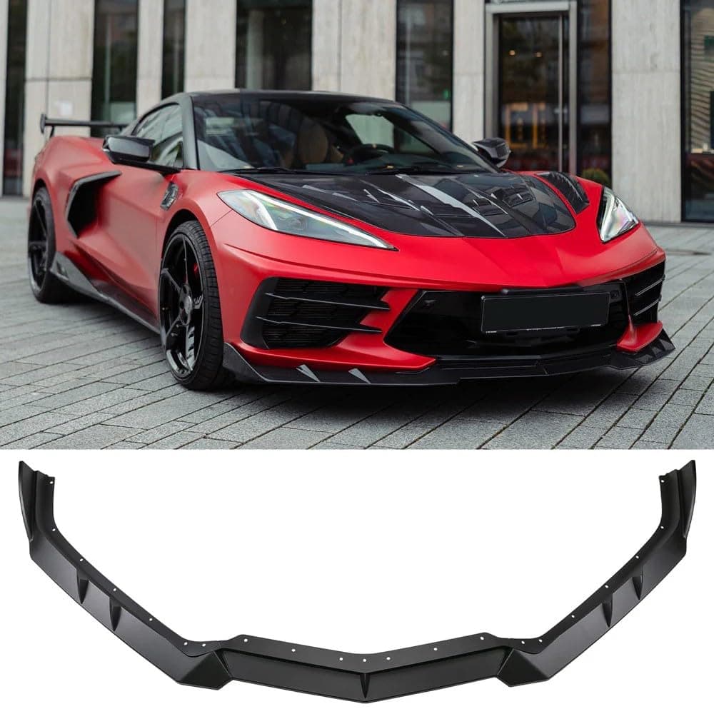 Front Bumper Lip Splitter Spoiler Compatible with 2020-2026 Chevy Corvette C8, 3PCS Bumper Air Dam Lower Chin Splitter Protection (Gloss Black)