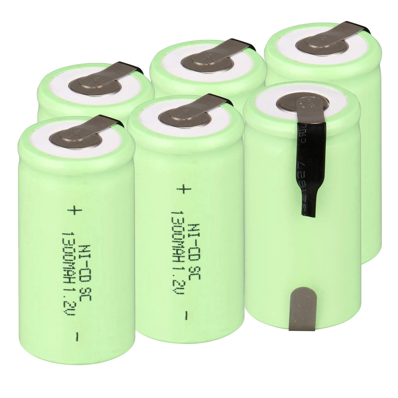 6-Pack Rechargeable Ni-Cd Sub C SC 1300mAh High-Capacity Batteries with Tabs for Electronic Devices UK, Battery Pack