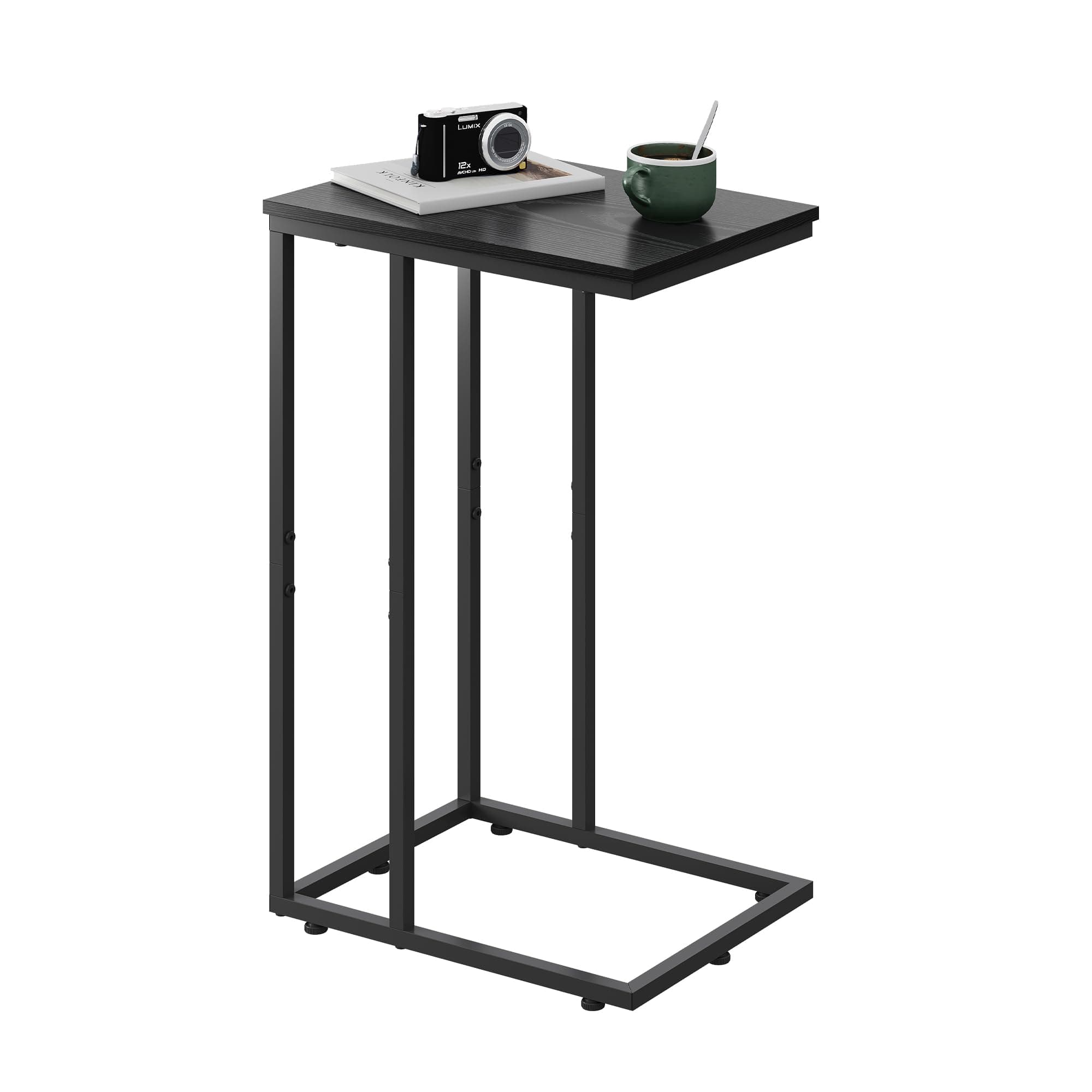WLIVE Black Side Table, C Table End Table for Bedroom, Home Office, Dorm, Living Room Tables, Black Couch Table, 2-Tier Side Tables
