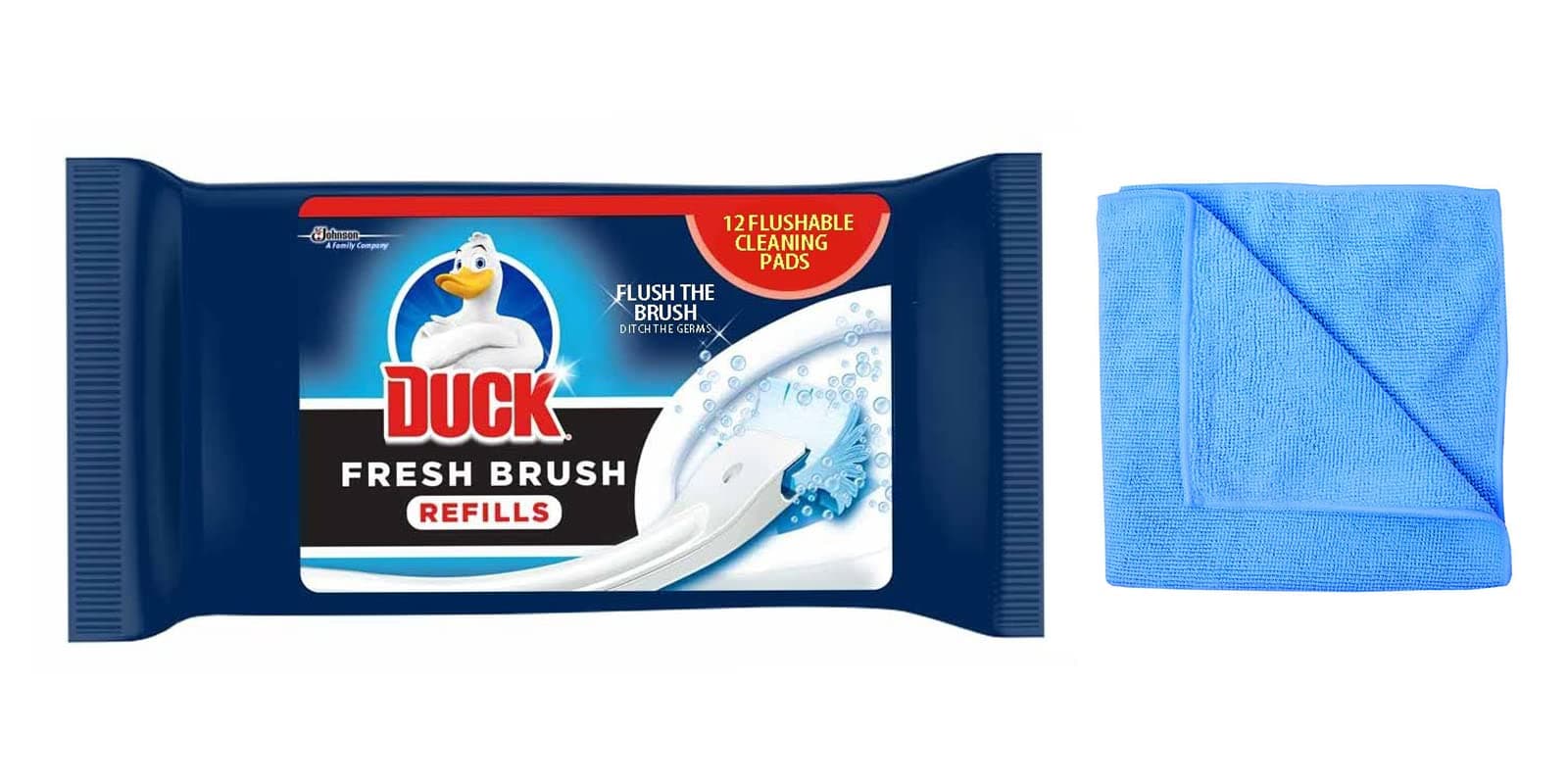Fresh Brush Refills - 12 Flushable Cleaning Pads- -Biodegradable Toilet Bowl Cleaner (1 Pack) - with Microfibre Cleaning Cloth