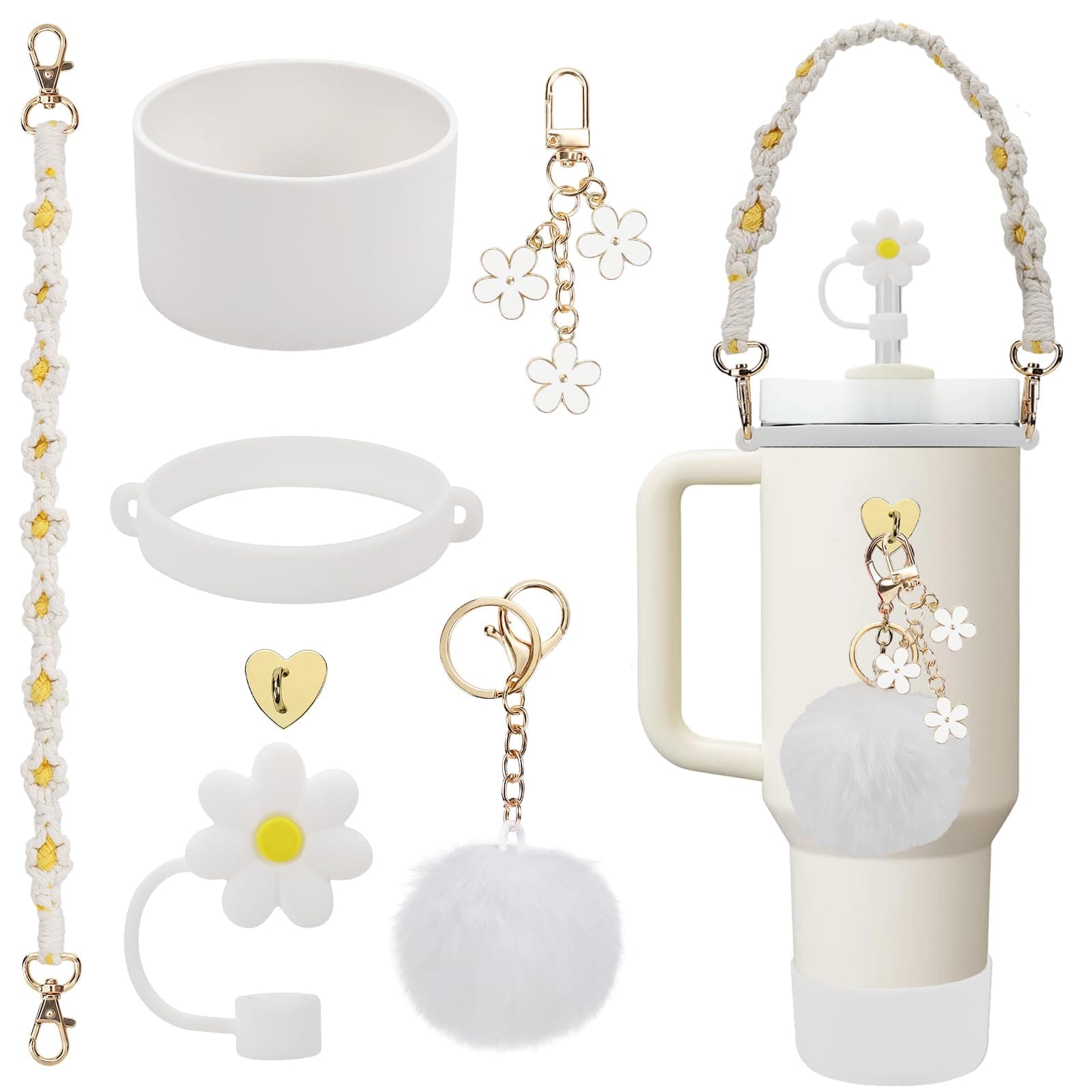Stanley Cup Accessories Set Including Water Bottle Handle Strap, Siliocne Stanley Cup Boot, Siliocne Straw Cover, Stanley Charms for Stanley Cup 40oz & 30oz Tumbler
