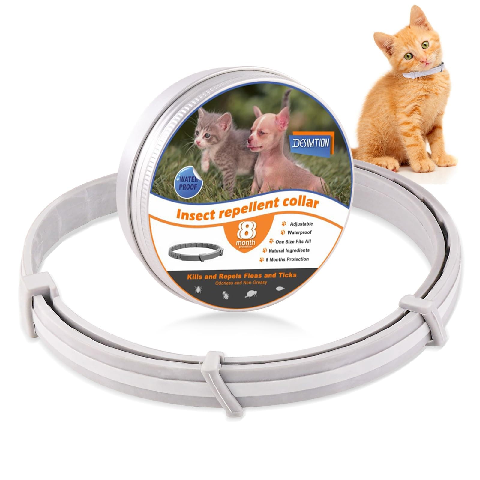 Flea & Tick Collar for cats,8 Months Flea and Tick Prevention Per Collar,Adjustable One Size Collar Fits All Cats,38cm/15 inch,1 Pack