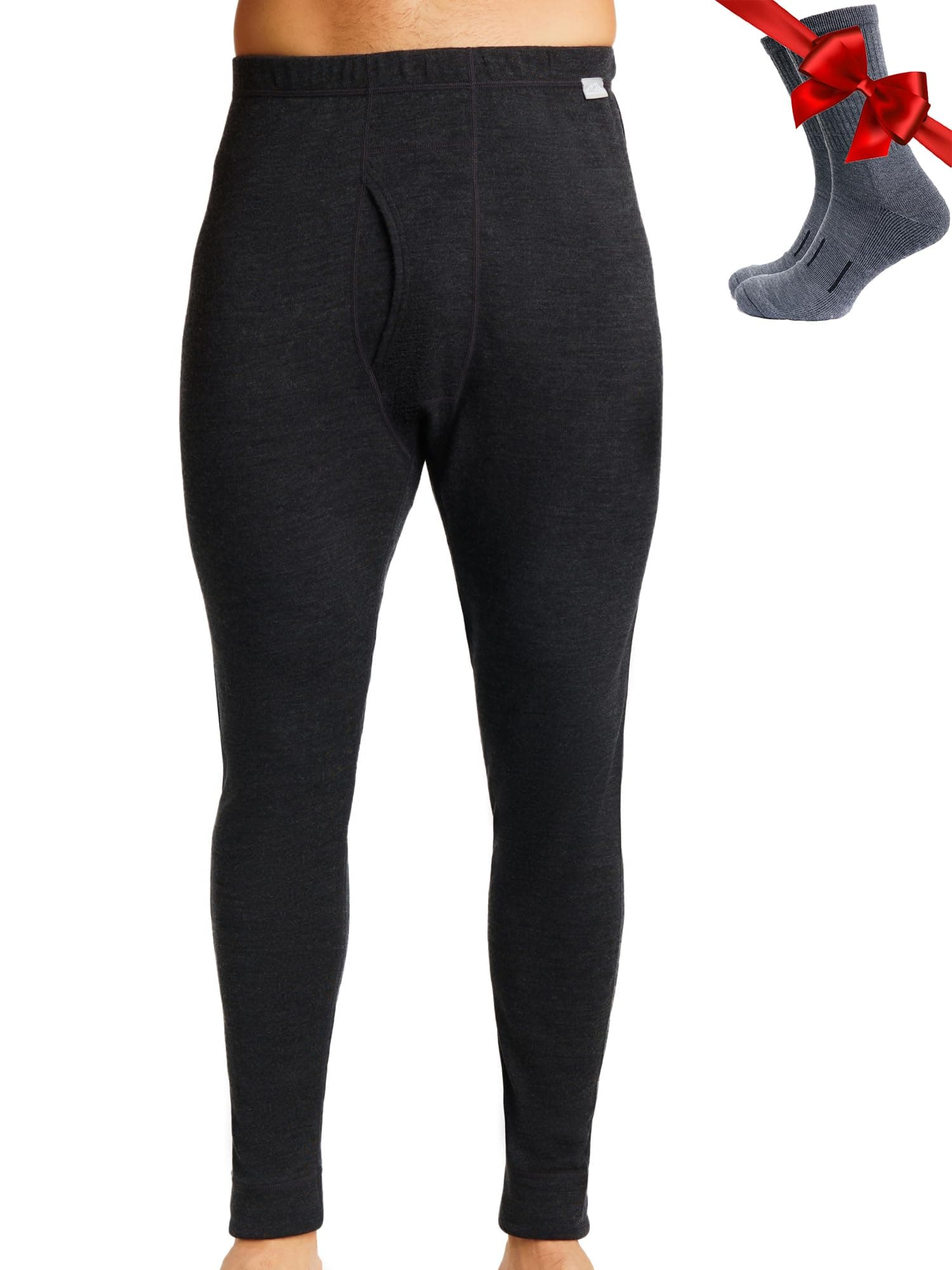 Merino.tech Merino Wool Base Layer Mens Bottom Pants 100% Merino Wool Midweight Thermal Underwear Long Johns + Wool Socks