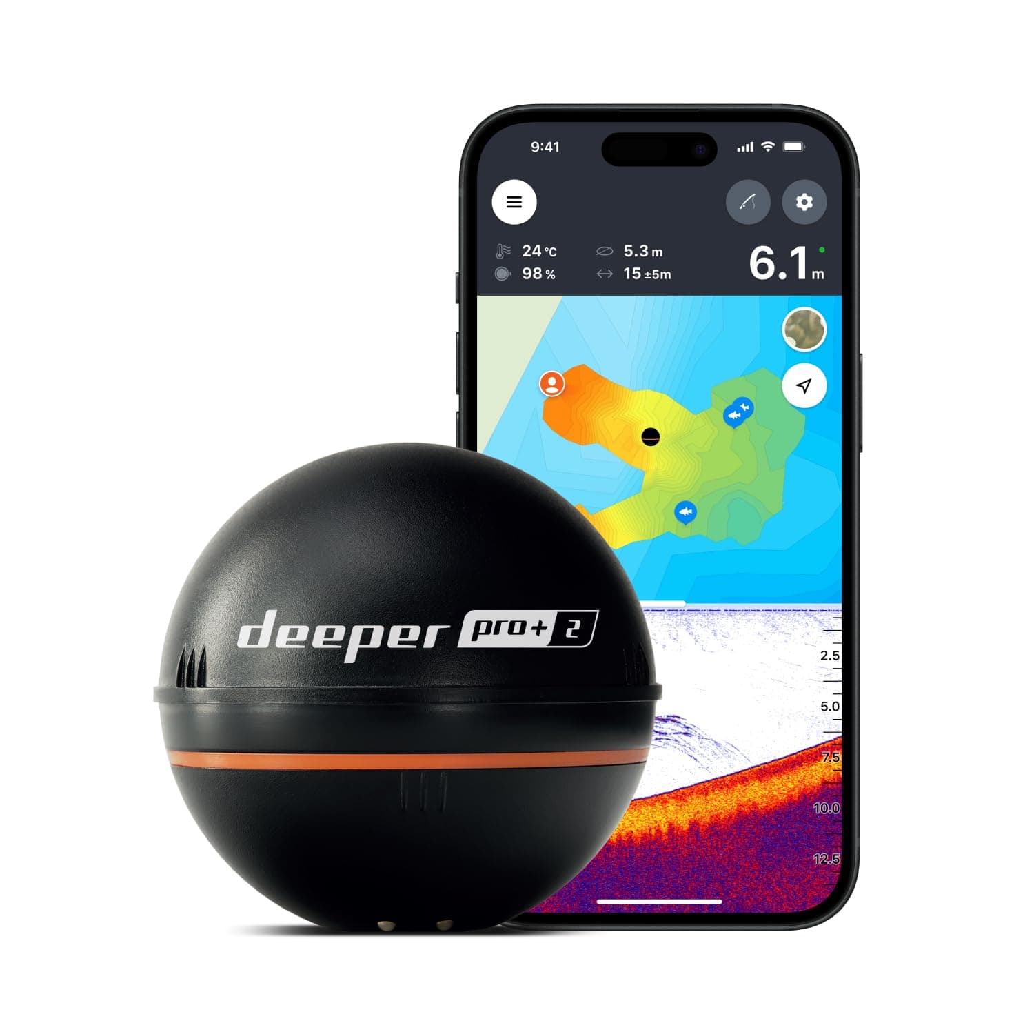 Deeper PRO+ 2 Sonar Fish Finder - Portable Fish Finder and Depth Finder For Kayaks, Boats and Ice Fishing with GPS Enabled | Castable Deeper Fish Finder with FREE User Friendly App
