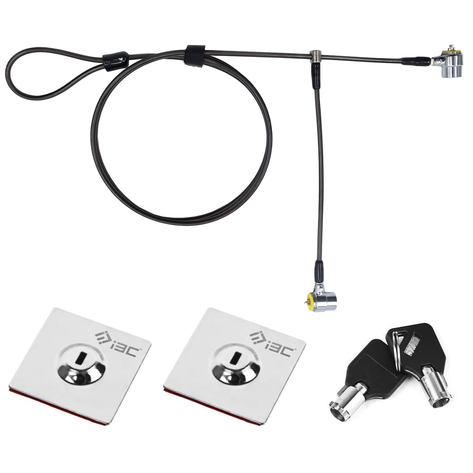 I3C Twin Head Laptop Security Cable Locks Keyed with Anchor Plate, Hardware Security Cable Lock Anti Theft Lock, Lock Two Devices at The Same Time, for Monitors, Laptops, MacBooks, Tablets, iPad