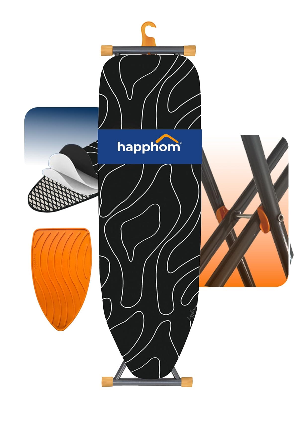 – Ironing Board, Compact and Space Saver Patented Ironing Board with Extra Thick 3 Layer Cover, Height Adjustable, Easy Storage with Smart Hanger and Heavy Duty Steel Legs, Black (33x110 cm)